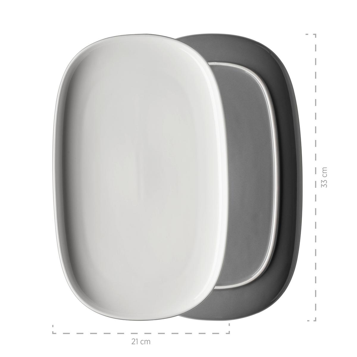 Servierplatte Isora Keramik Oval 3--Teilig. Grau Weiß - Weiß/Grau, Basics, Keramik - Mäser