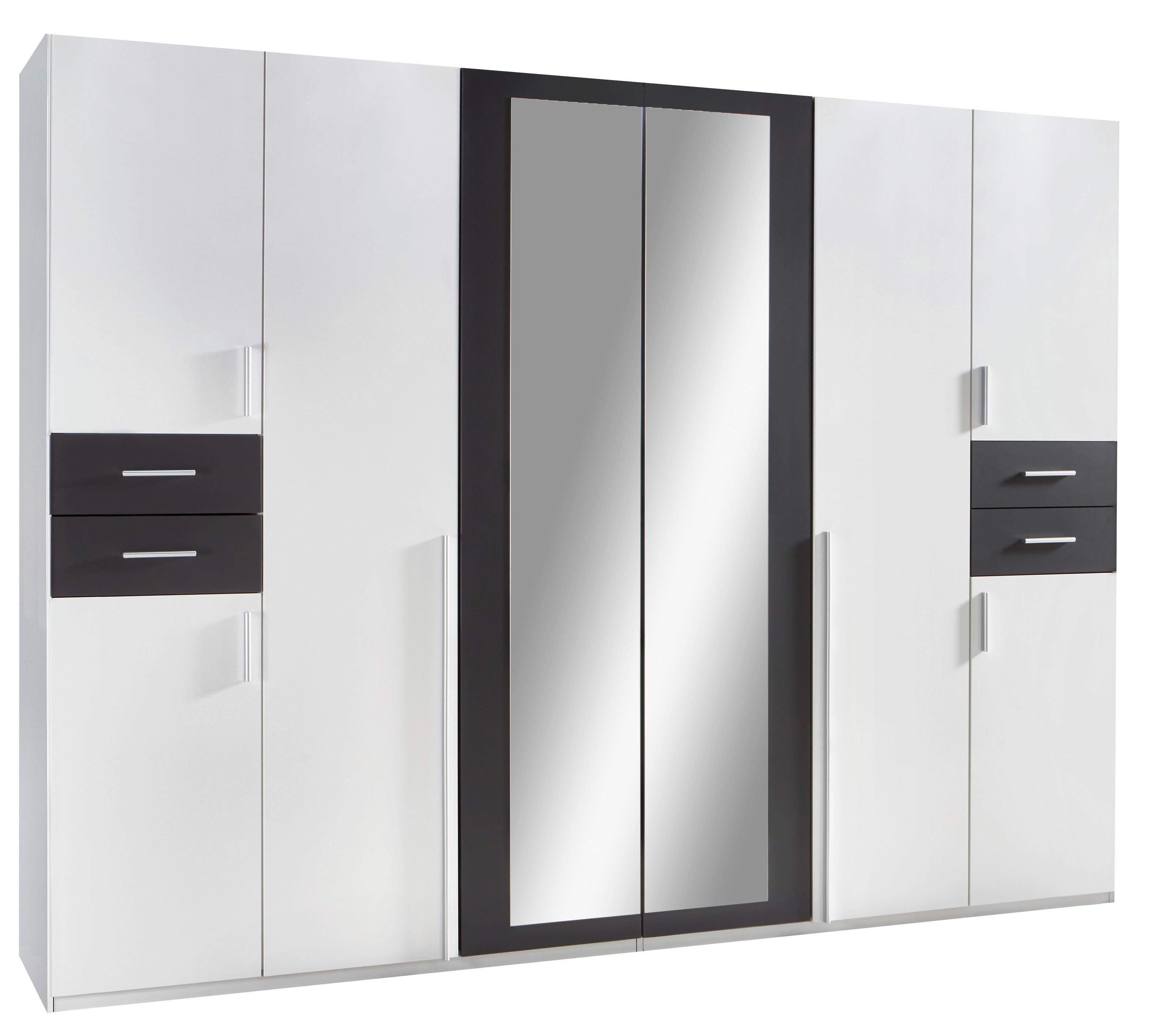 Drehtürenschrank Mit Spiegel + Laden B: 270 Cm Vegas, Weiß - Graphitfarben/Weiß, Basics, Holzwerkstoff (270/208/58cm) - MID.YOU