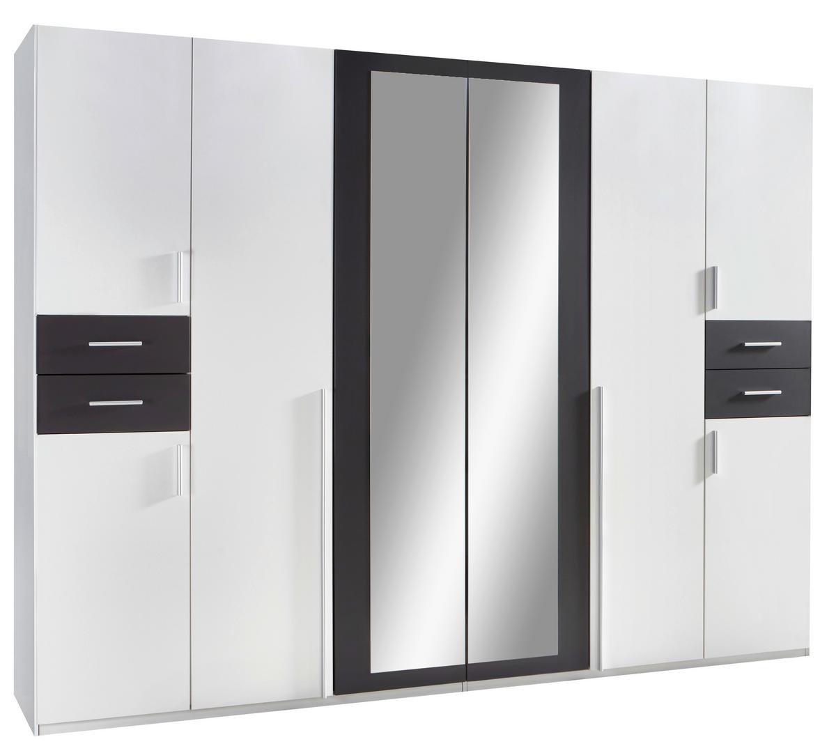 Drehtürenschrank Mit Spiegel + Laden B: 270 Cm Vegas, Weiß - Graphitfarben/Weiß, Basics, Holzwerkstoff (270/208/58cm) - MID.YOU