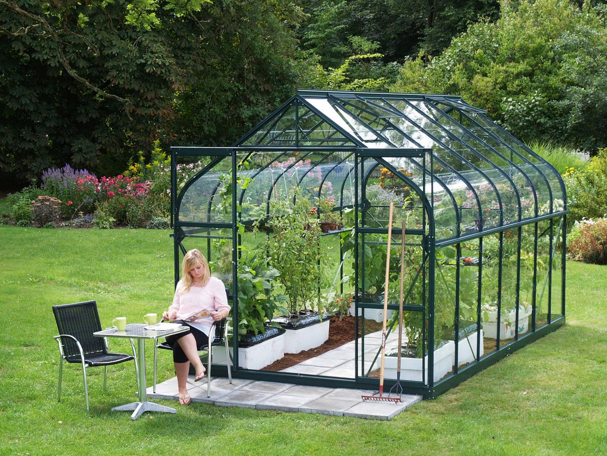Gewächshausbausatz Diana 11500 11,5 m2 Metall/Glas - Smaragdgrün, Basics, Glas/Metall (263,5/254,4/445cm)