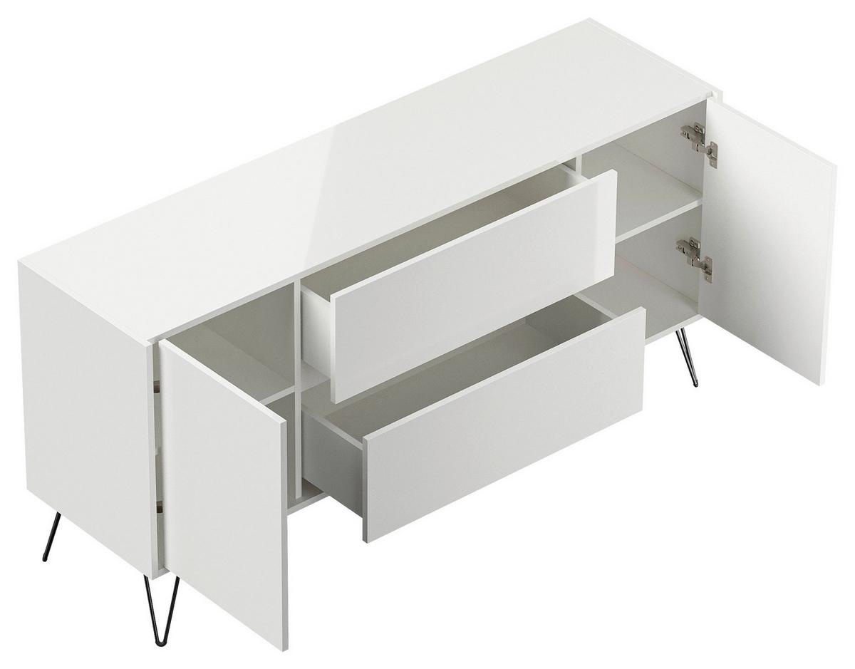 Sideboard Posseik Industrial Weiß B: 155 Cm - Weiß Hochglanz/Schwarz, Design, Holzwerkstoff (155/75,8/42cm) - P & B