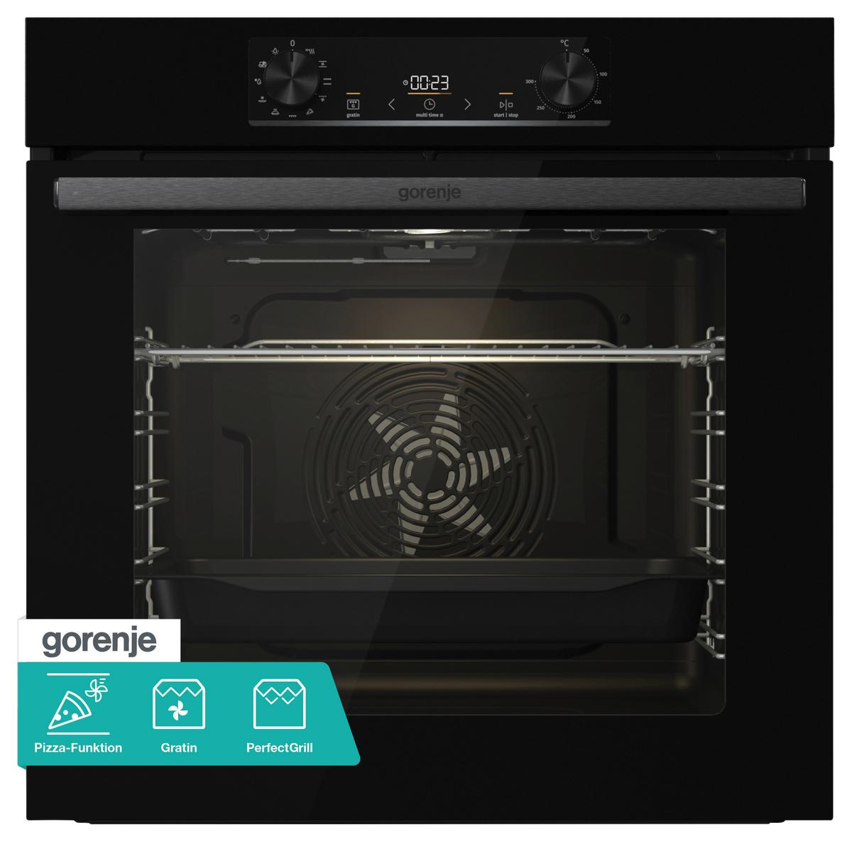 Backofenset Jump Set Aqua Schwarz B:59,5cm - Schwarz, Glas/Metall (59,5/59,5/56,4cm) - Gorenje
