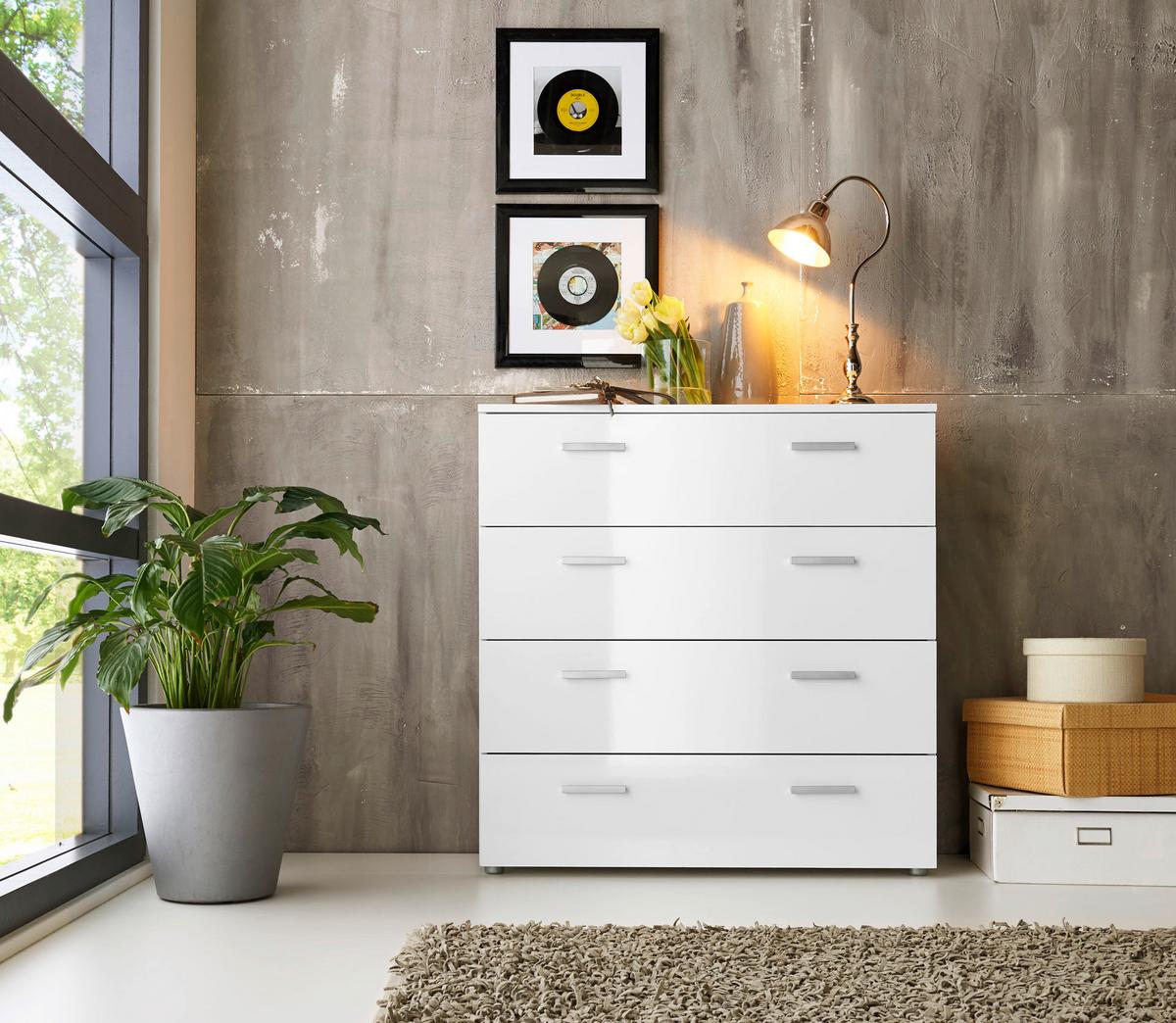 Sideboard Marbella Weiß Hochglanz B: 88 cm - Weiß Hochglanz/Schwarz, MODERN, Holzwerkstoff (88/91/32cm) - MID.YOU