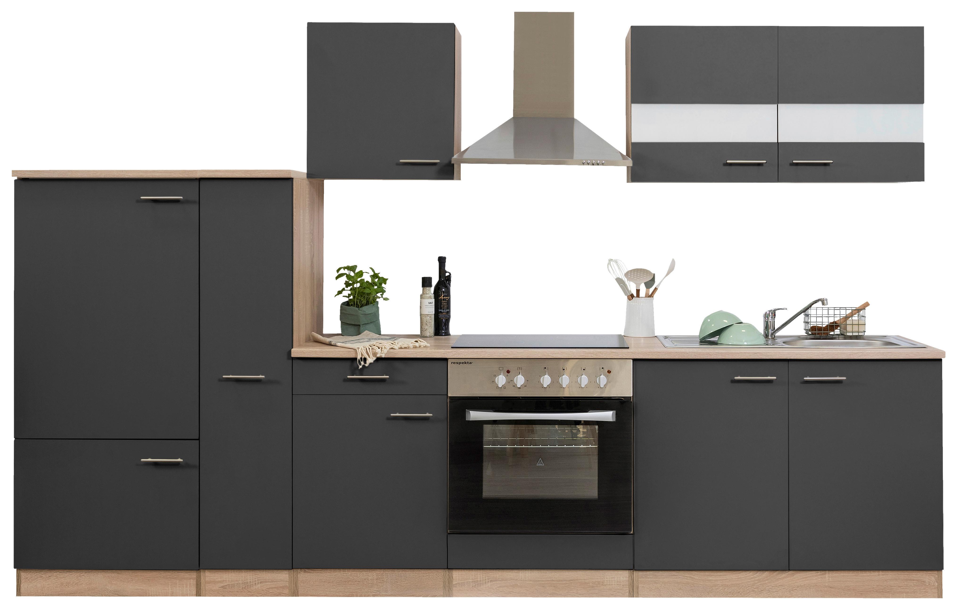 Küchenzeile ohne Geräte B: 300 cm Grau/Eiche Dekor - Eichefarben/Grau, Basics, Holzwerkstoff (300cm) - Respekta