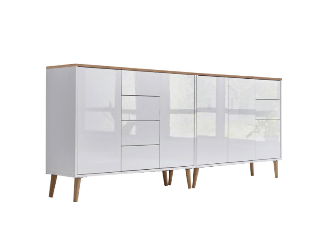 Sideboard Mailand Weiß/Eiche Artisan B: 211 cm - Weiß Hochglanz/Eiche Artisan, MODERN, Holzwerkstoff (211/86/33cm) - MID.YOU