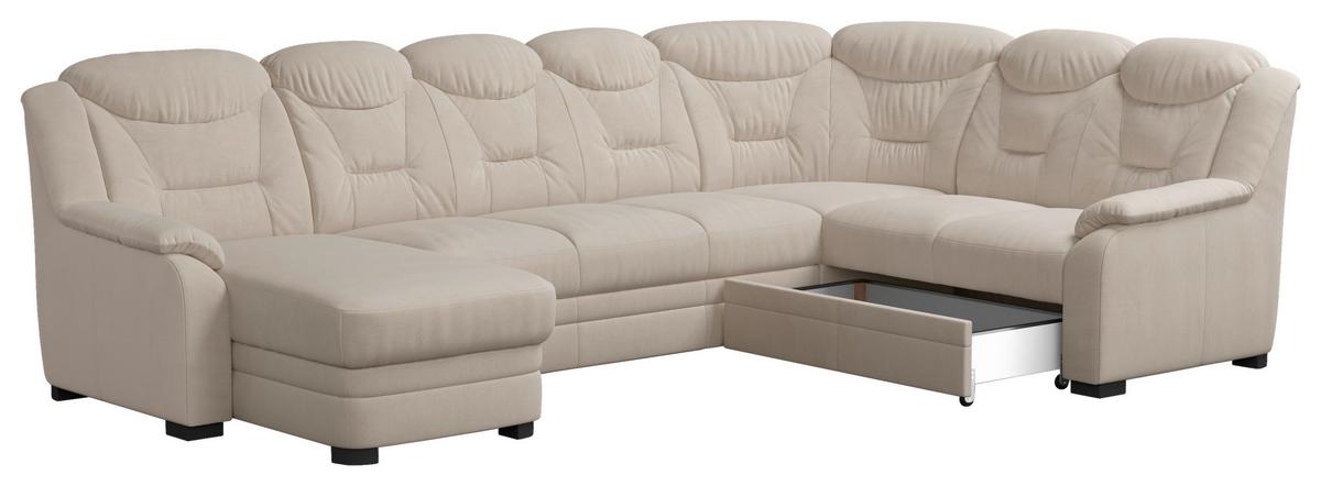 Wohnlandschaft Marcus Beige Inkl. Bettkasten - Beige/Schwarz, Basics, Textil (162/330/211cm) - MID.YOU