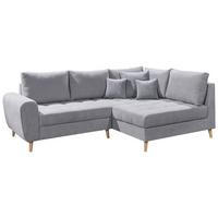 Ecksofa Mit Holzfüßen + Zierkissen Alice, Webstoff - Hellgrau/Kieferfarben, KONVENTIONELL, Holzwerkstoff/Textil (249/175cm) - MID.YOU