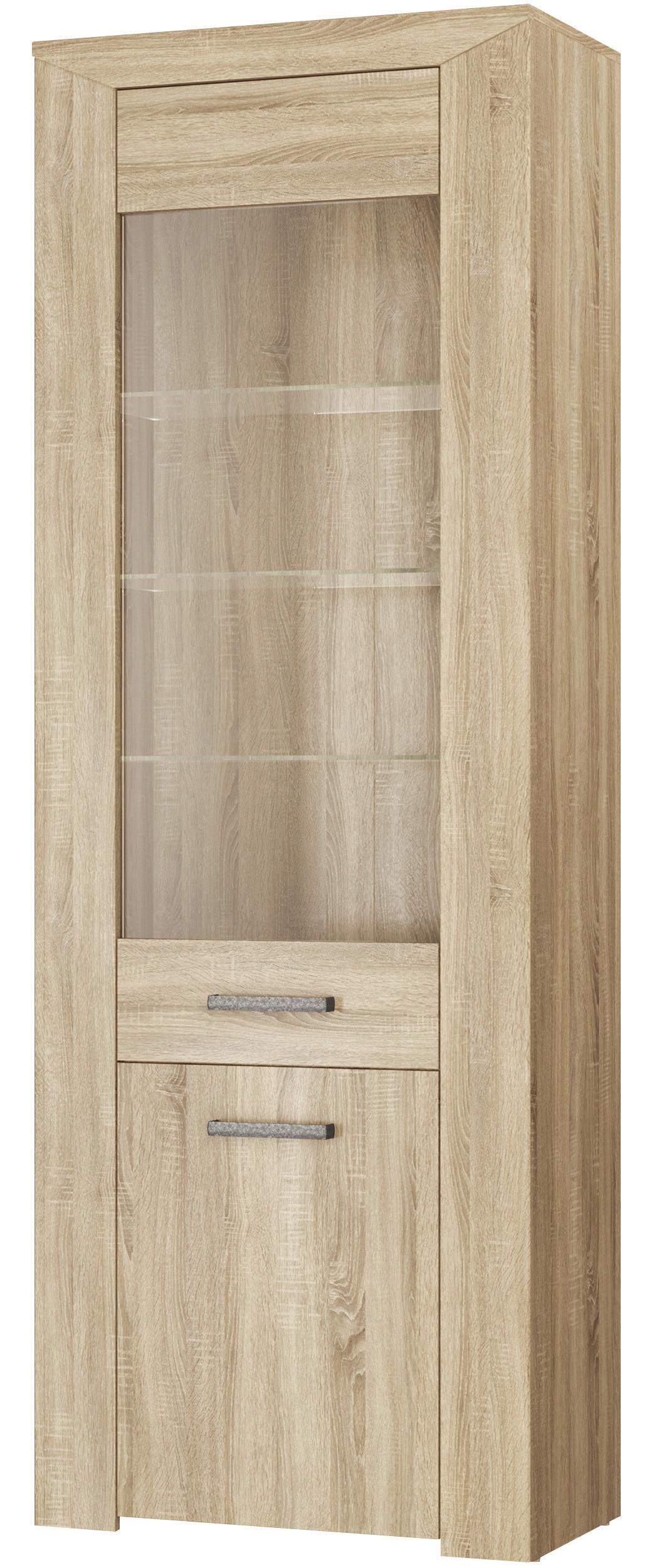 Vitrine Lorenzo Sonoma Eiche B: 69,6 Cm - Schwarz/Sonoma Eiche, Glas/Holzwerkstoff (69,6/197,2/38cm) - MID.YOU