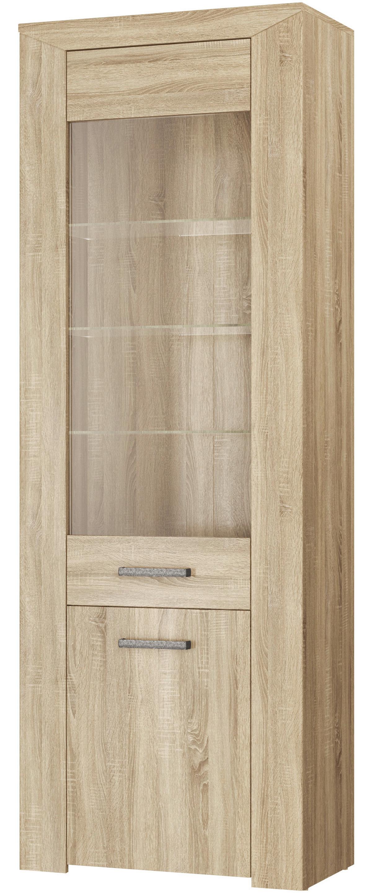 Vitrine Lorenzo Sonoma Eiche B: 69,6 Cm - Schwarz/Sonoma Eiche, Glas/Holzwerkstoff (69,6/197,2/38cm) - MID.YOU