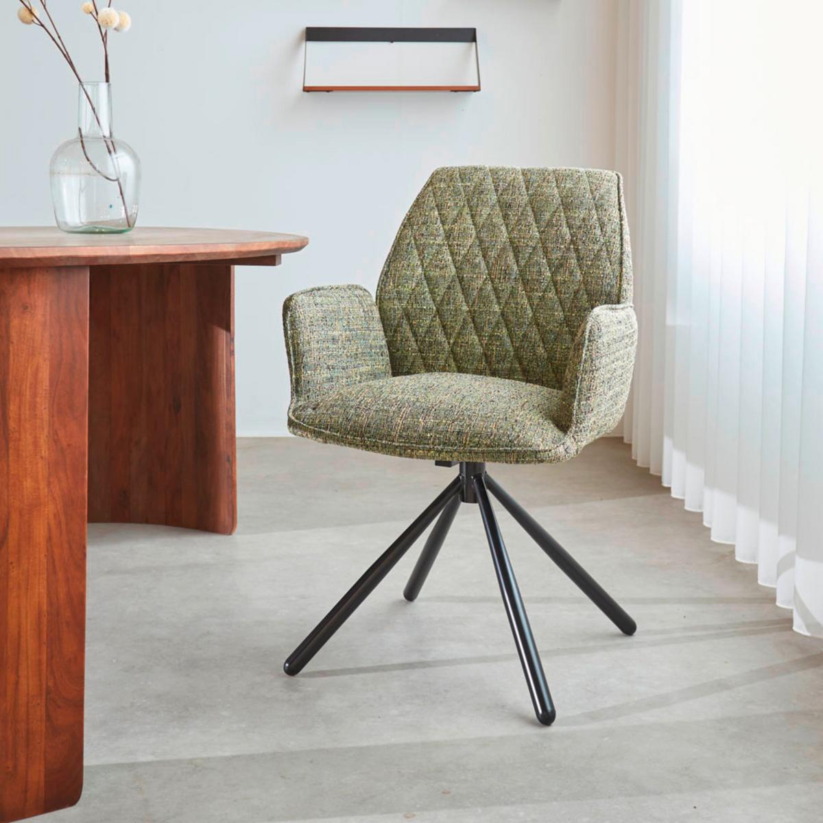 Armlehnstuhl-Set Donny Grün B: 57,5 cm - Schwarz/Grün, MODERN, Textil/Metall (57,5/92/52cm) - MID.YOU