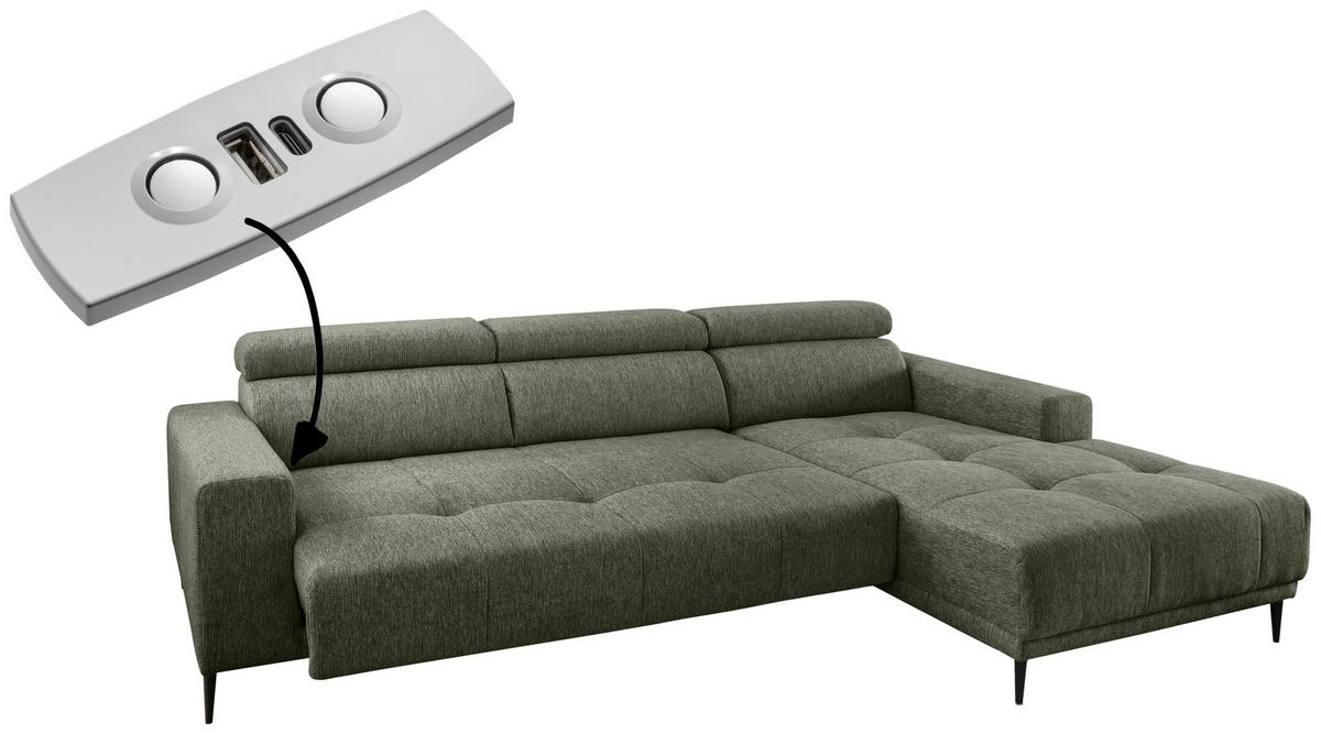 Ecksofa Intera Dunkelgrün S: 276x188 Cm - Dunkelgrün/Schwarz, KONVENTIONELL, Textil (276/188cm) - Livetastic