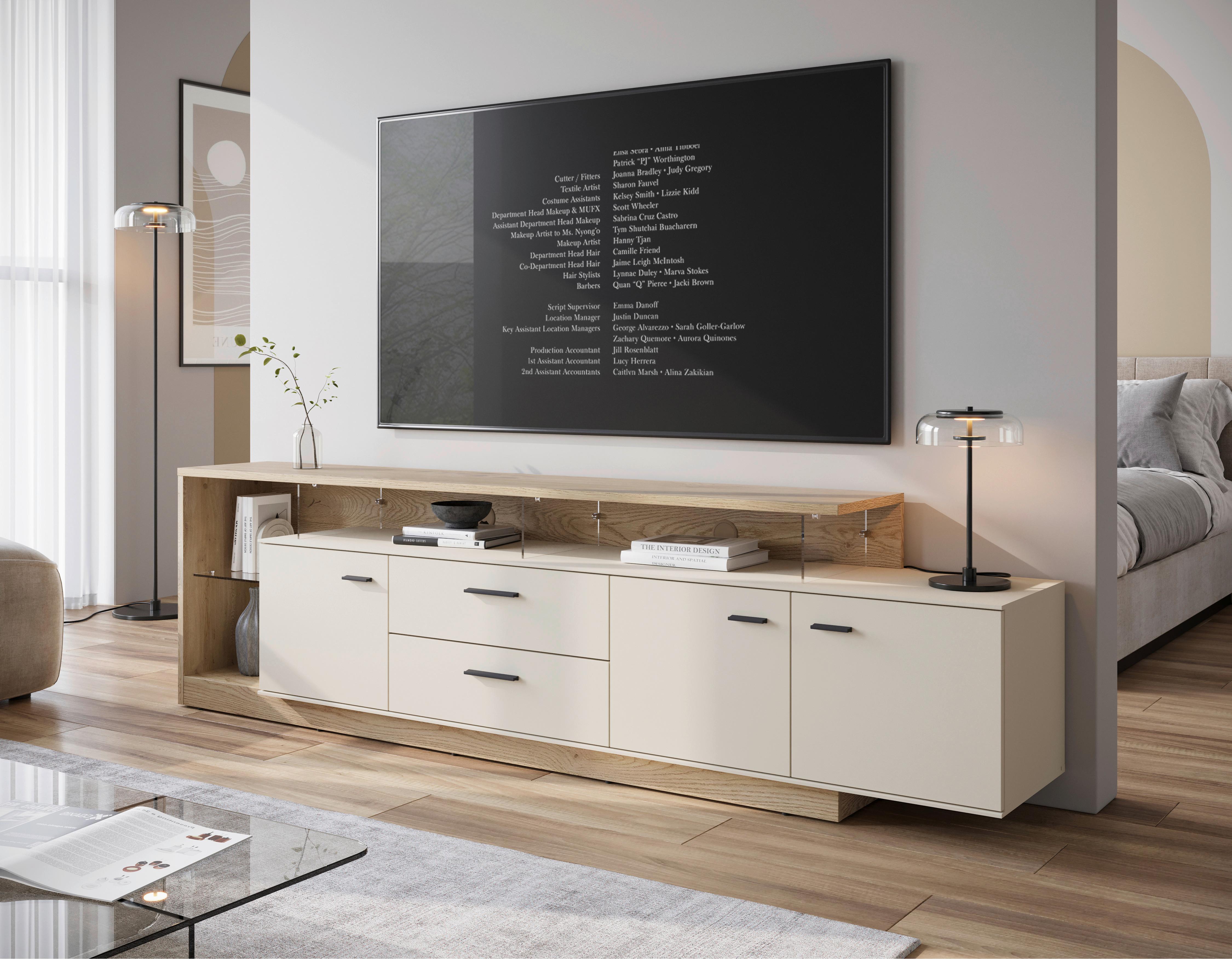 Tv-element, Meolo B: 236,4 Cm Kaschmir/eichefarben - Kaschmir/Eichefarben, MODERN, Glas/Holzwerkstoff (236,4/65,5/40cm)