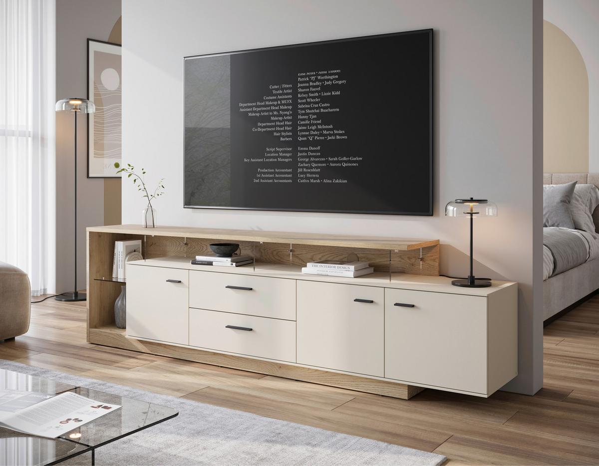 Tv-element, Meolo B: 236,4 Cm Kaschmir/eichefarben - Kaschmir/Eichefarben, MODERN, Glas/Holzwerkstoff (236,4/65,5/40cm)