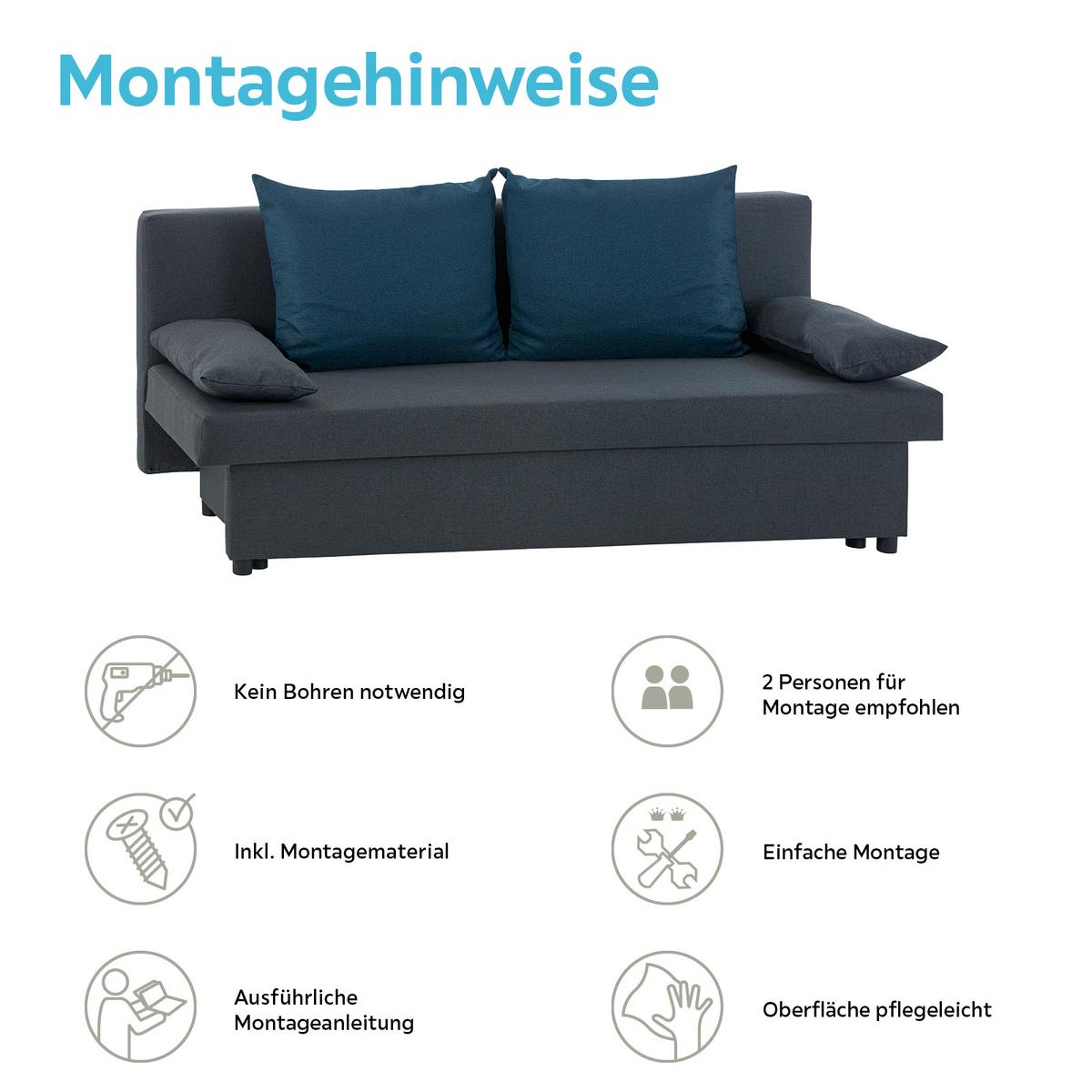 2-sitzer-sofa M Schlaffunktion Neo Dunkelgrau B: 192 Cm - Blau/Dunkelgrau, Basics, Karton/Holz (192/82cm)