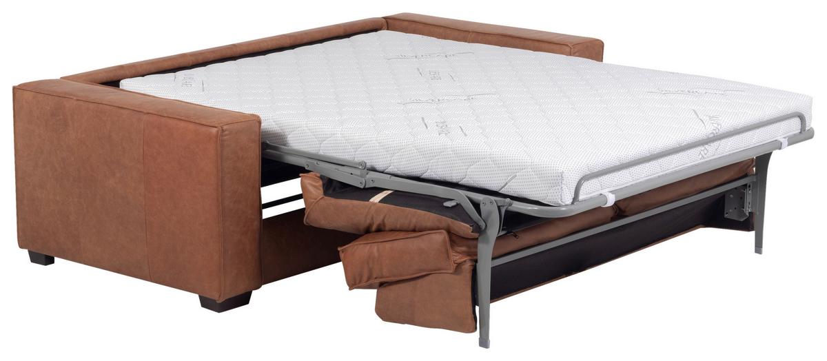 Schlafsofa Texas Cognac Anilinleder, B: 203 Cm - Cognac/Dunkelbraun, Design, Leder (203/85/99cm) - MID.YOU