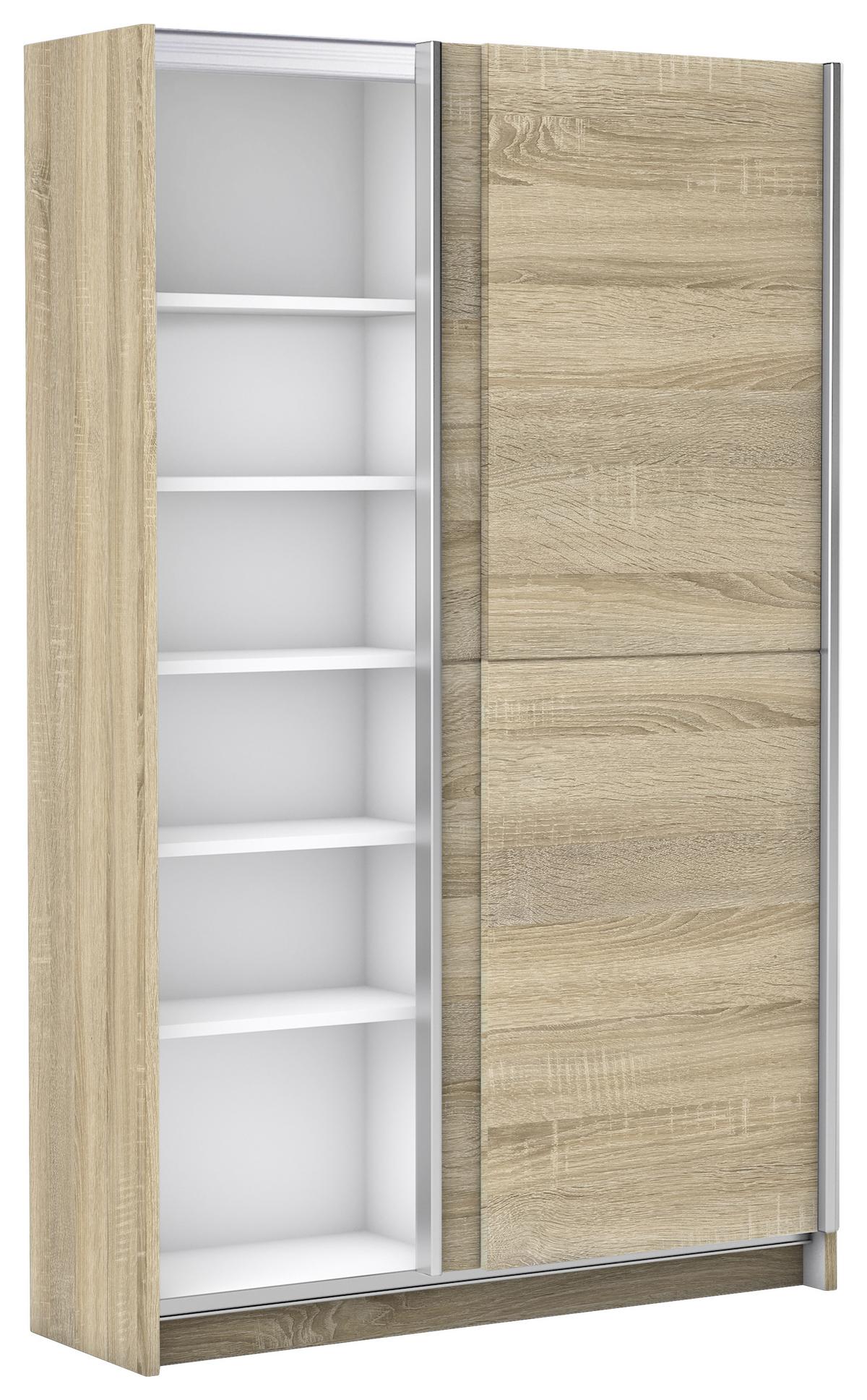 Schwebetürenschrank 125 cm Slim, Sonoma Eiche Dekor - Eichefarben, Basics, Holzwerkstoff (125/195,5/38cm) - P & B