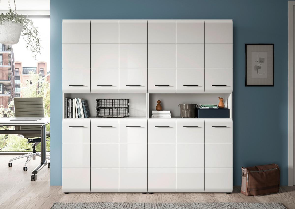 Hochschrank Ice Weiß/weiß Hg B: 180 Cm - Weiß Hochglanz/Schwarz, MODERN, Holzwerkstoff (180/185/30cm) - MID.YOU