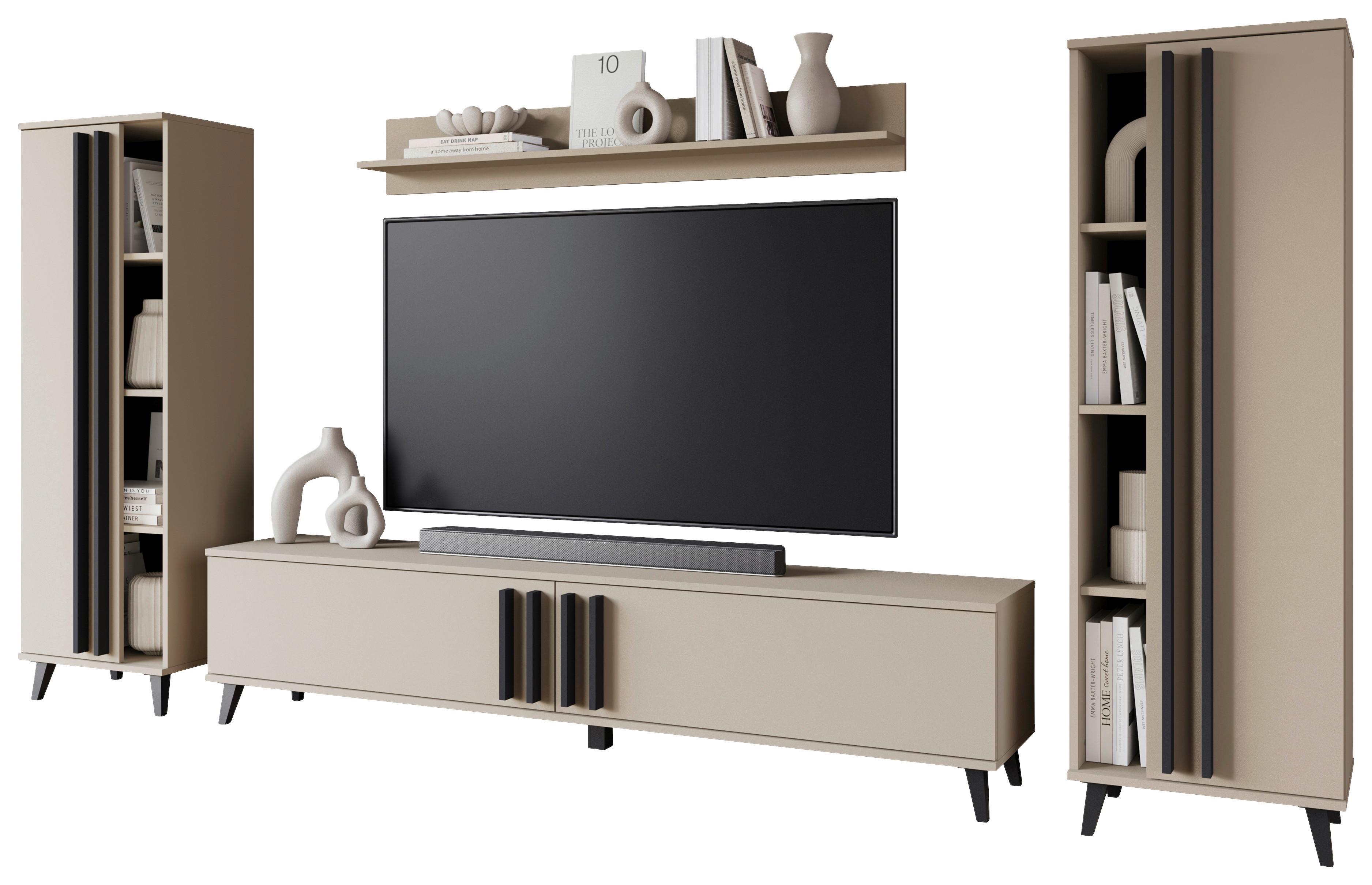 OBÝVACÍ STĚNA HELSINKI 01 - černá/béžová, Trend, kompozitní dřevo/plast (270/140/33cm)