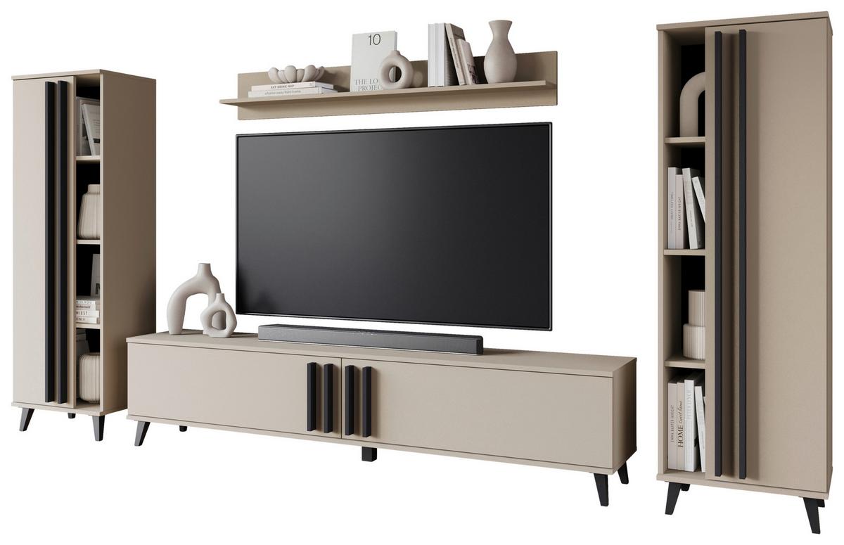 Wohnwand Helsinki 01 Beige/congo B: 270 Cm - Beige/Schwarz, Trend, Holzwerkstoff (270/140/33cm) - P & B