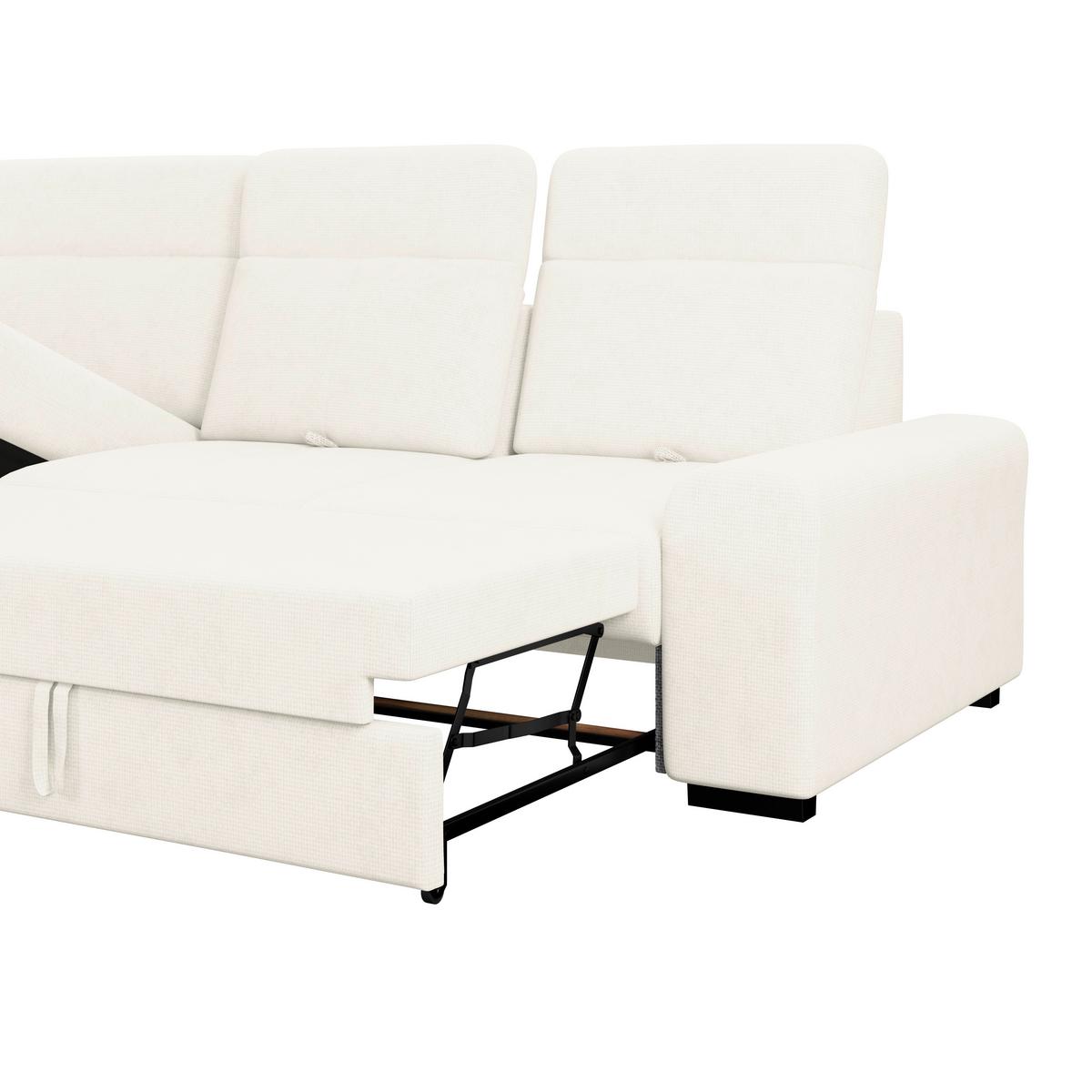 Ecksofa mit Bettfunktion Malaga new Chenille elfenbein - Elfenbein/Schwarz, KONVENTIONELL, Textil (203/286cm) - Ondega