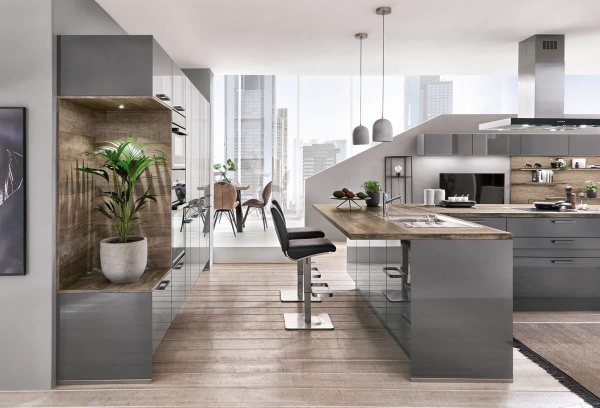 Einbauküche Florenz Frei Planbar Modernes Design - Eichefarben/Anthrazit, MODERN, Holzwerkstoff - Vertico