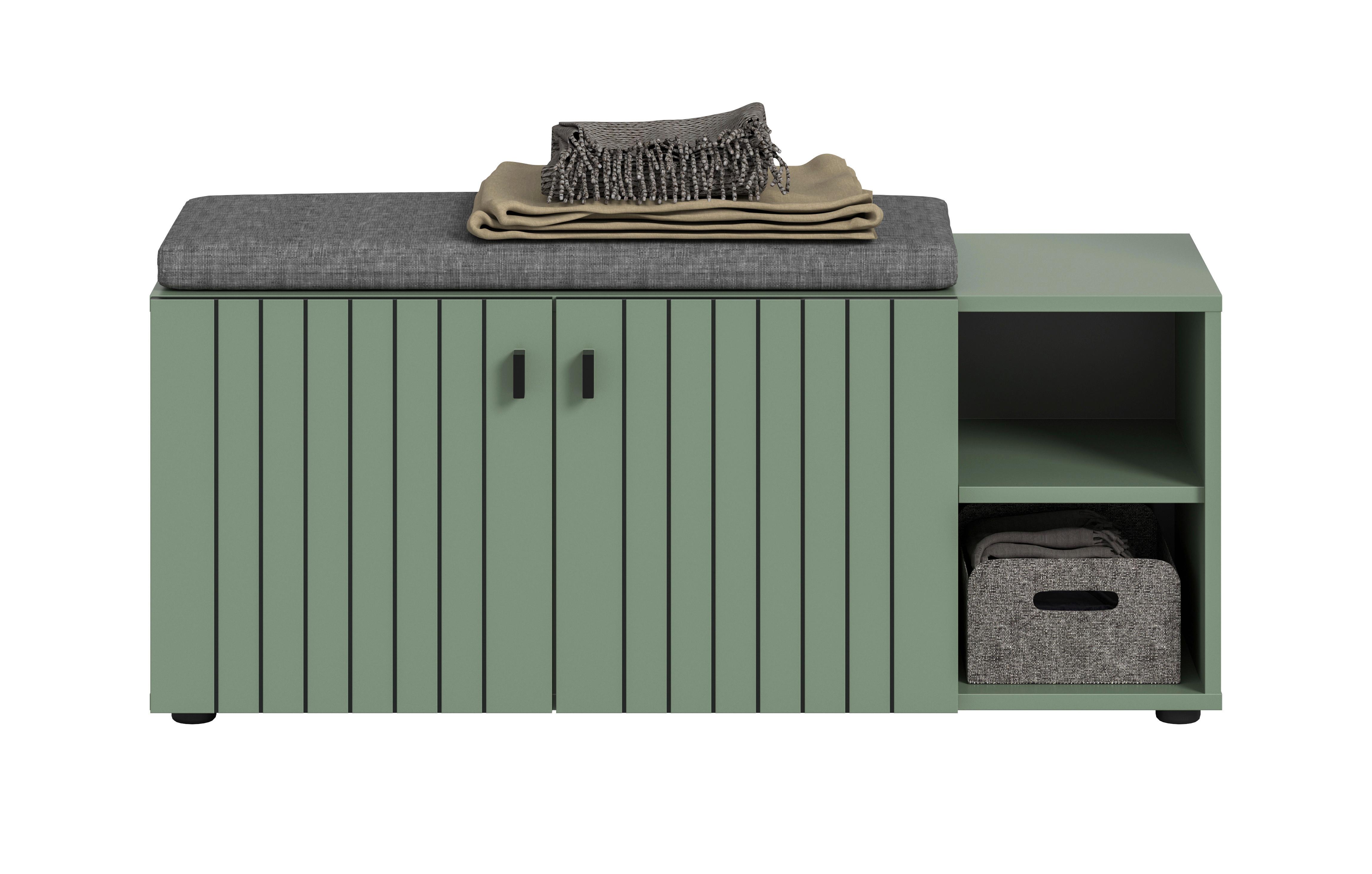 Sitzbank Station Graugrün B: 106cm - Schwarz/Graugrün, Design, Holzwerkstoff/Textil (106/43/37cm) - MID.YOU