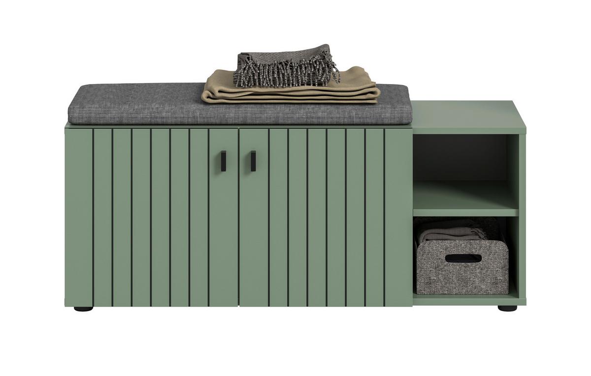 Sitzbank Station Graugrün B: 106cm - Schwarz/Graugrün, Design, Holzwerkstoff/Textil (106/43/37cm) - MID.YOU