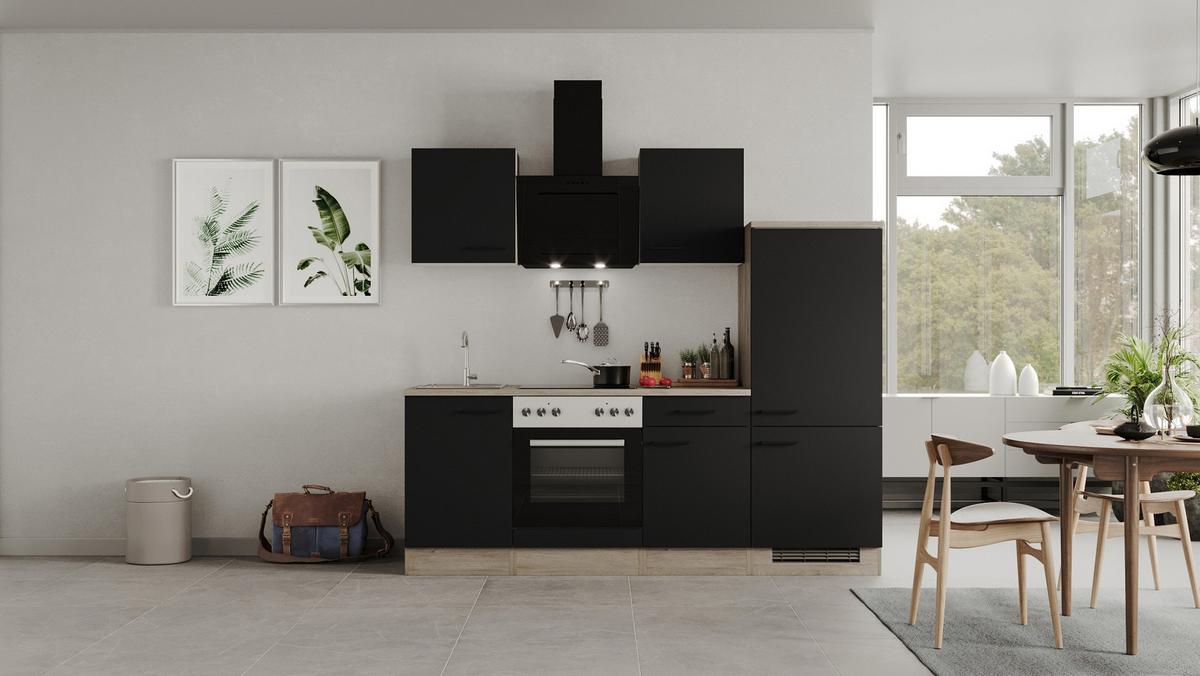 Küchenblock Capri Eiche/Schwarz B: 220 cm - Eichefarben/Schwarz, MODERN, Holzwerkstoff (220cm) - FlexWell