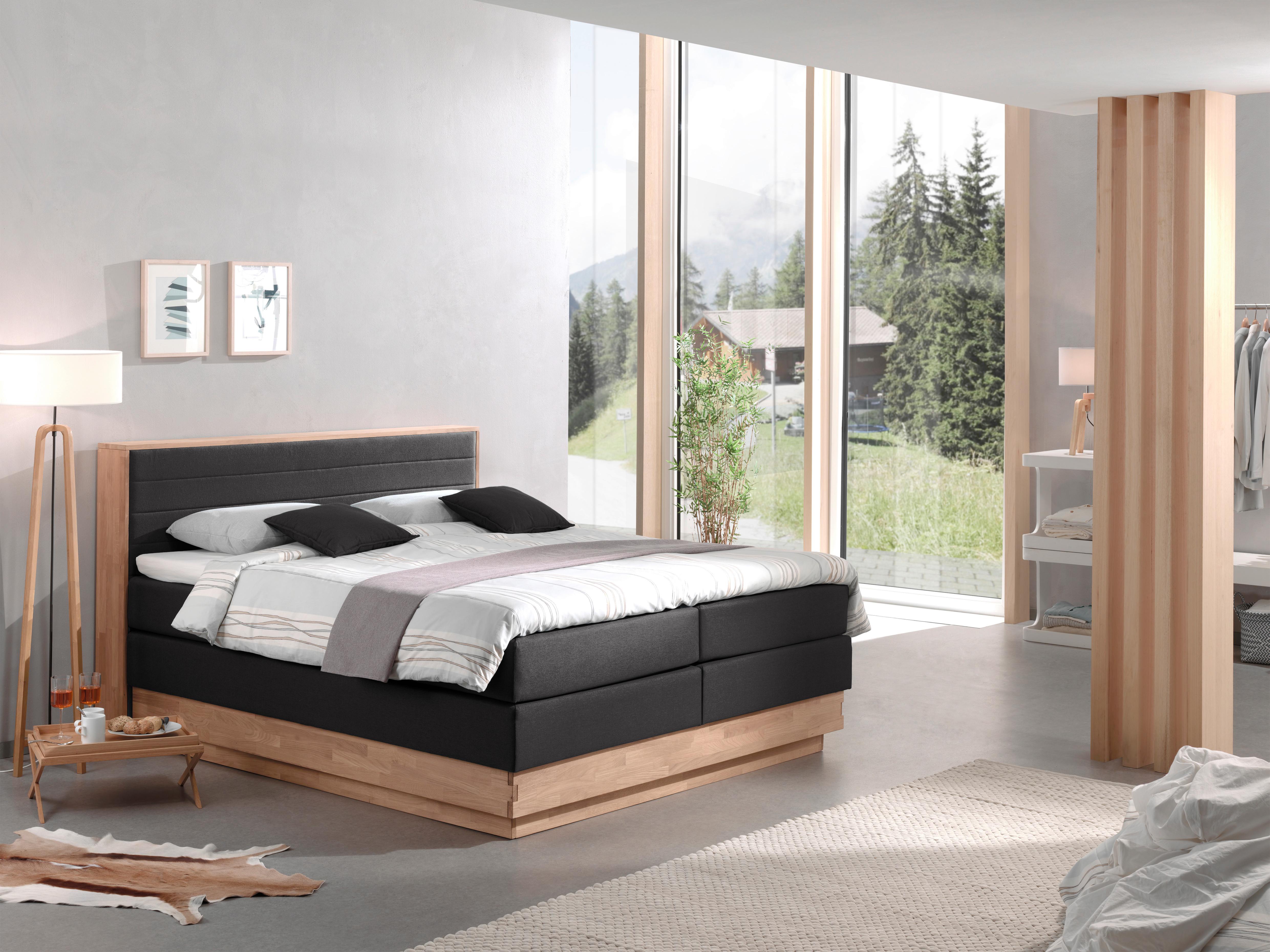 Boxspringbett Mit Topper & Bettkasten 160x200 Moneta - Eichefarben/Dunkelgrau, MODERN, Holz/Textil (160/200cm) - MID.YOU