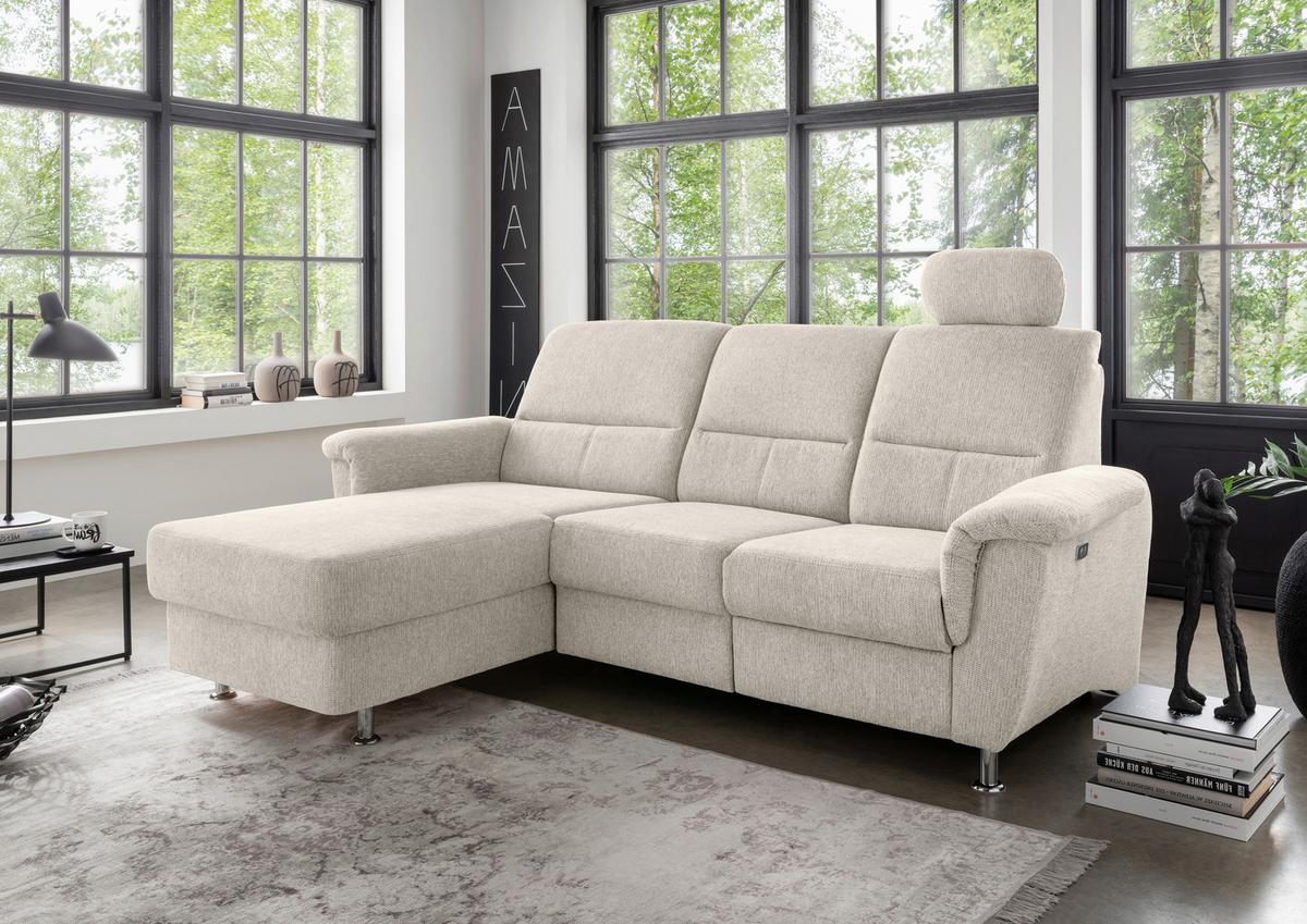 Ecksofa mit Stauraum Parole Beige Chenille - Chromfarben/Beige, MODERN, Textil (165/231cm) - Livetastic