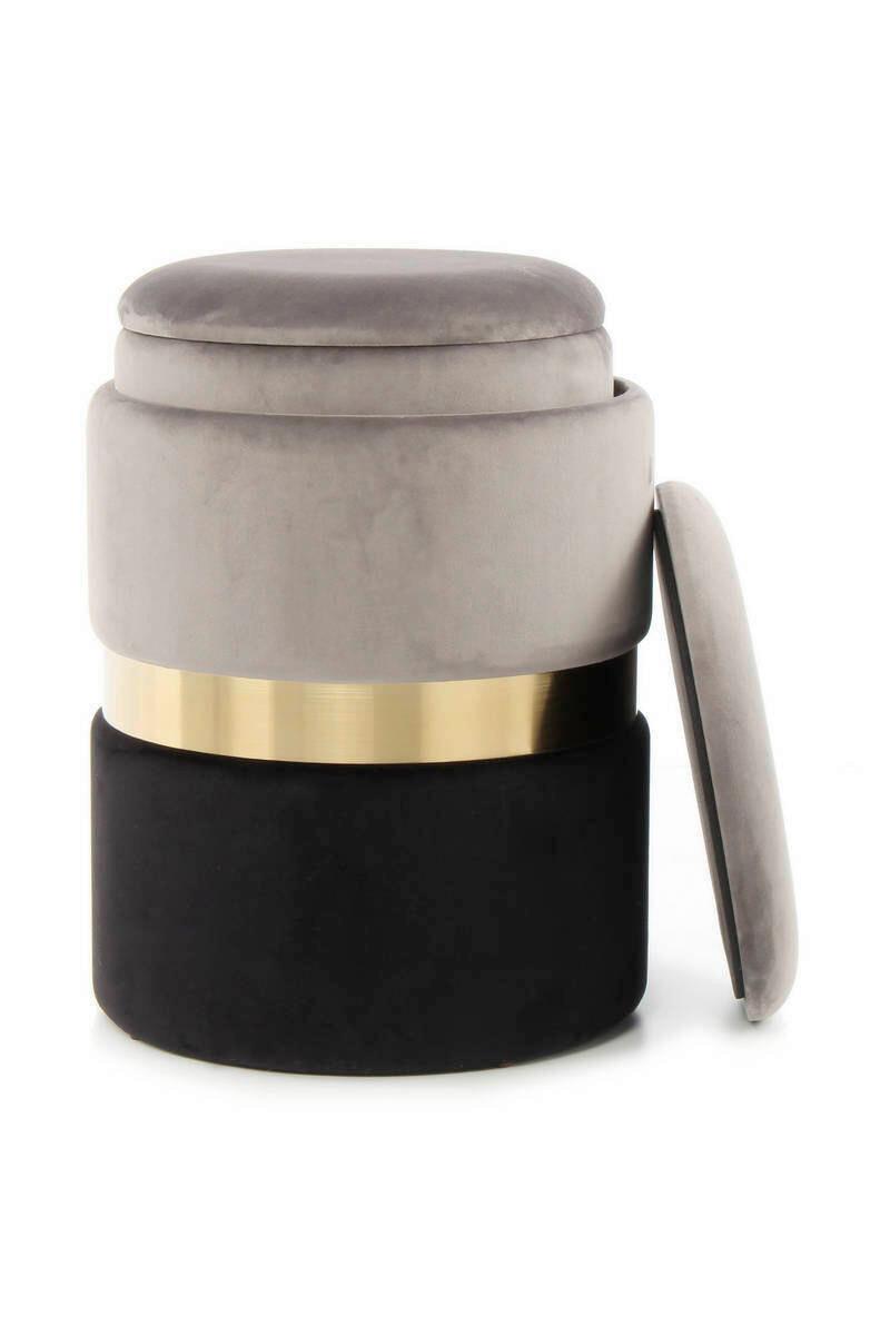 Pouf Zora mit Stauraum Grau Schwarz Gold H:32x36cm 2er-Set