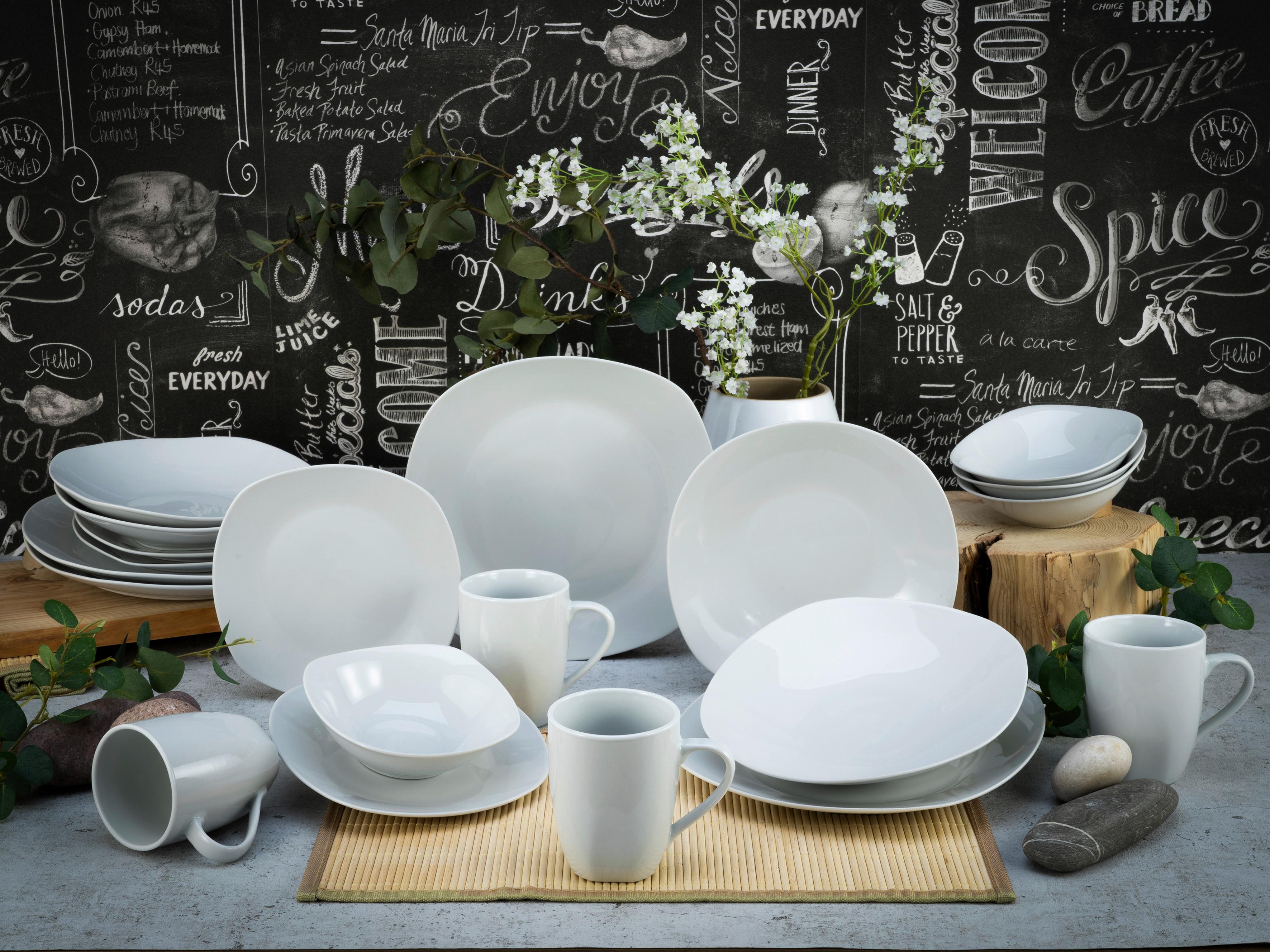 Kombiservice Porzellan 4 Personen Geschirr Set - Weiß, Basics, Keramik - Creatable