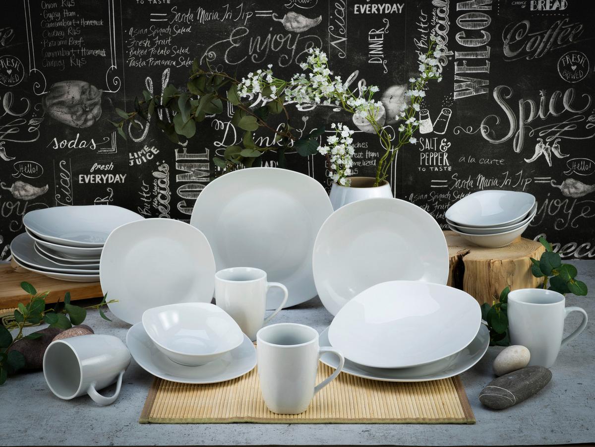 Kombiservice Porzellan 4 Personen Geschirr Set - Weiß, Basics, Keramik - Creatable