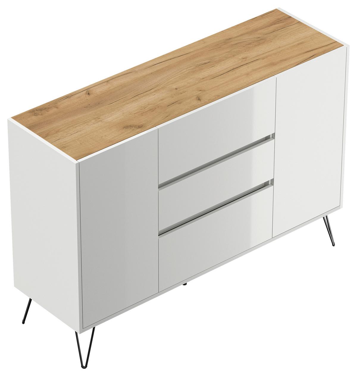 Sideboard Posseik Industrial Eichefarben/Weiß B: 140 cm - Weiß Hochglanz/Eichefarben, Design, Holzwerkstoff (140/93,6/42cm) - P & B