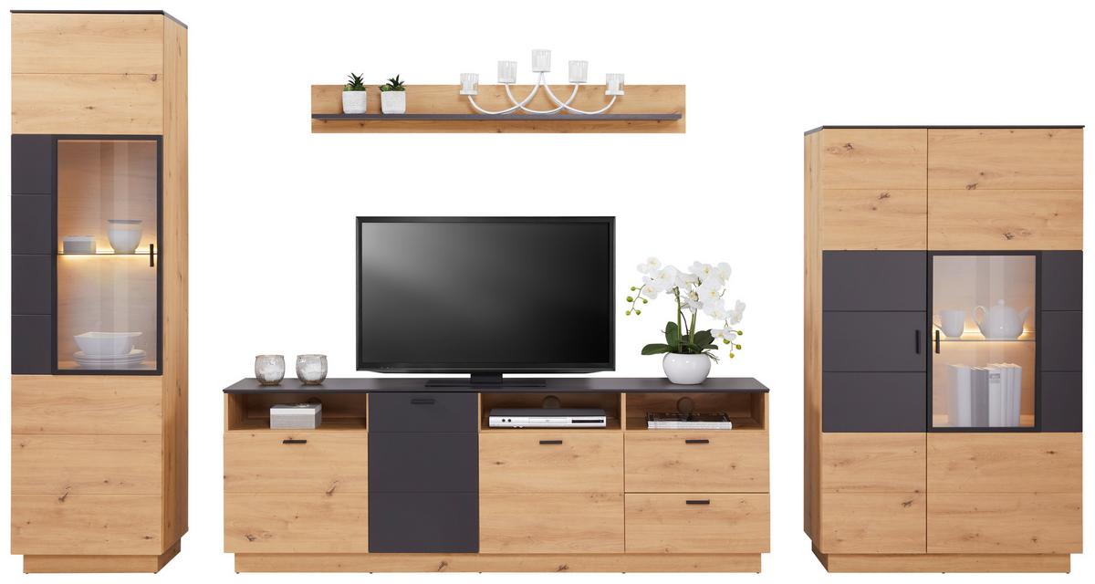 Wohnkombination Modern 4 Tlg. Tonale 7, Eiche Dekor/grau - MODERN (349,5/207,6/40cm)