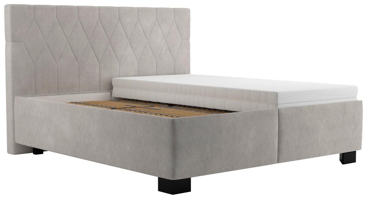 Čalúnená posteľ FERAMA 180x200 cm, béžová - čierna/prírodná farba, Modern, drevo/textil (180/200cm)