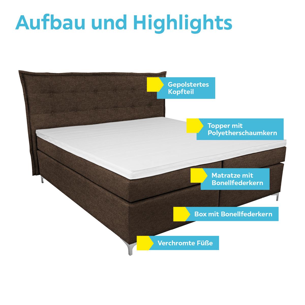 Boxspringbett mit Topper 180x200cm Fabio, Braun - Braun, MODERN, Textil (180/200cm)