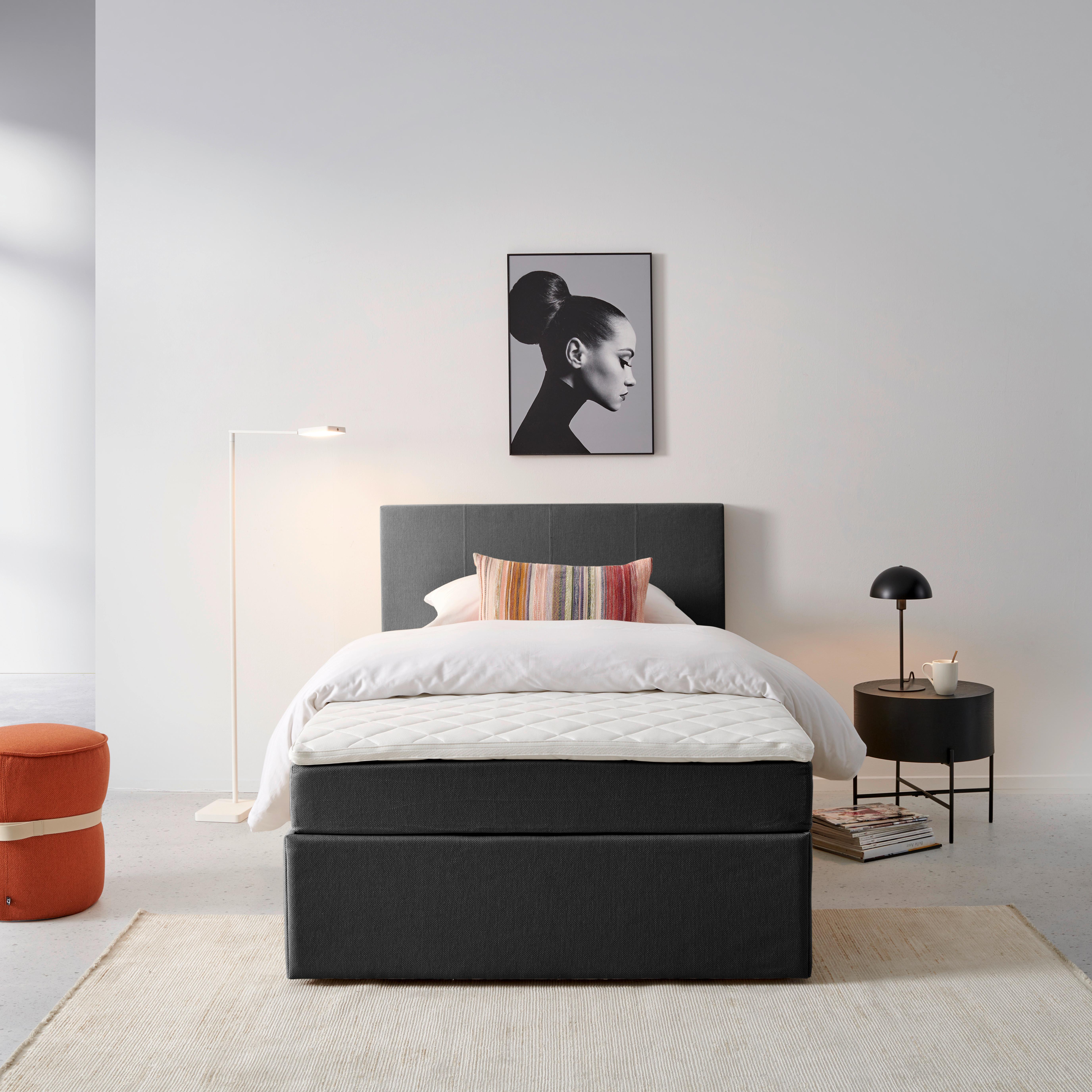 Boxbett Mit Topper 140x200 Carolina - Schwarz/Grau, KONVENTIONELL, Holz/Holzwerkstoff (140/200cm) - P & B