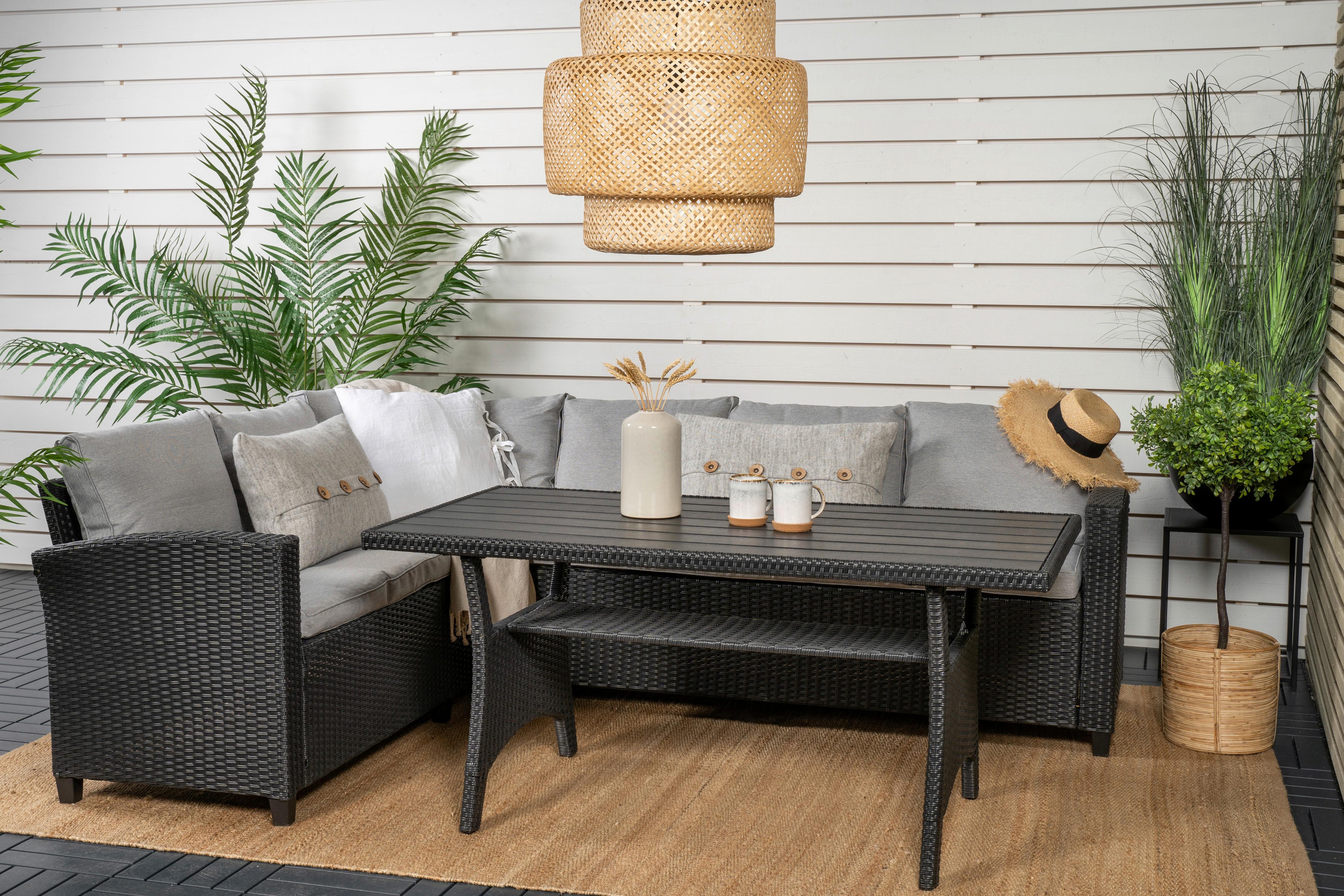 Loungegarnitur 2-Tlg Bentwood Kunststoff mit Kissen - Schwarz, KONVENTIONELL, Kunststoff (173/227cm) - Gardenson