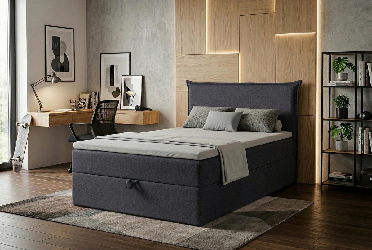 Boxspringbett Jolly 2 120x200 Grau - Schwarz/Grau, MODERN, Holzwerkstoff/Textil (120/200cm)