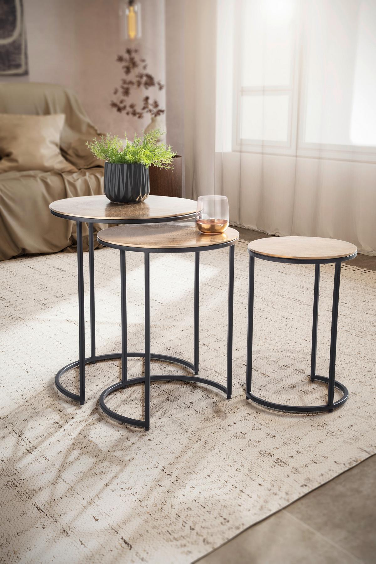 SATZTISCH Goldfarben 3-Teilig - Goldfarben/Schwarz, Design, Metall - MID.YOU