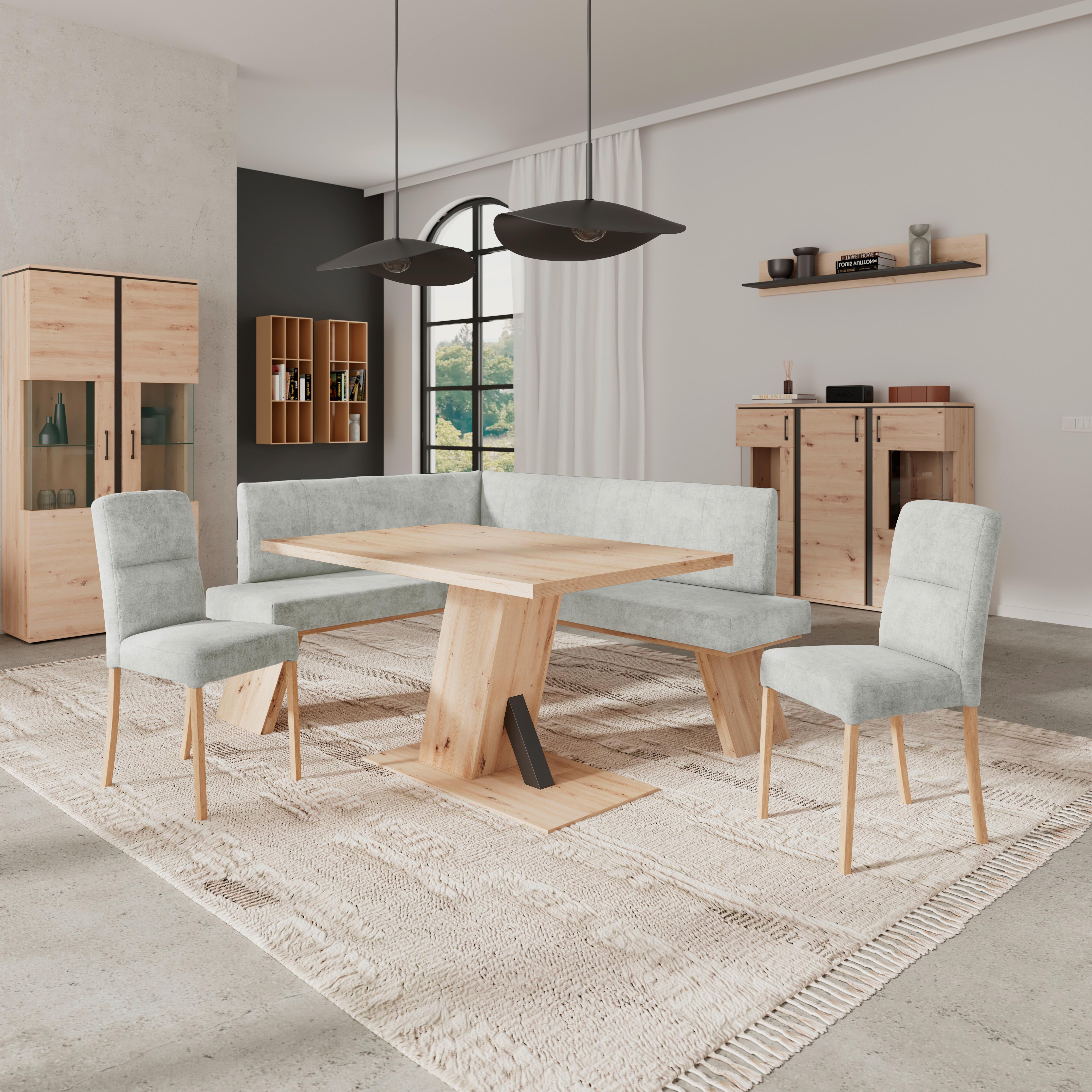 Eckbank Emma Ii Webstoff Hellgrau, B: 140 Cm - Eichefarben/Hellgrau, KONVENTIONELL, Holzwerkstoff/Textil (140/160cm)