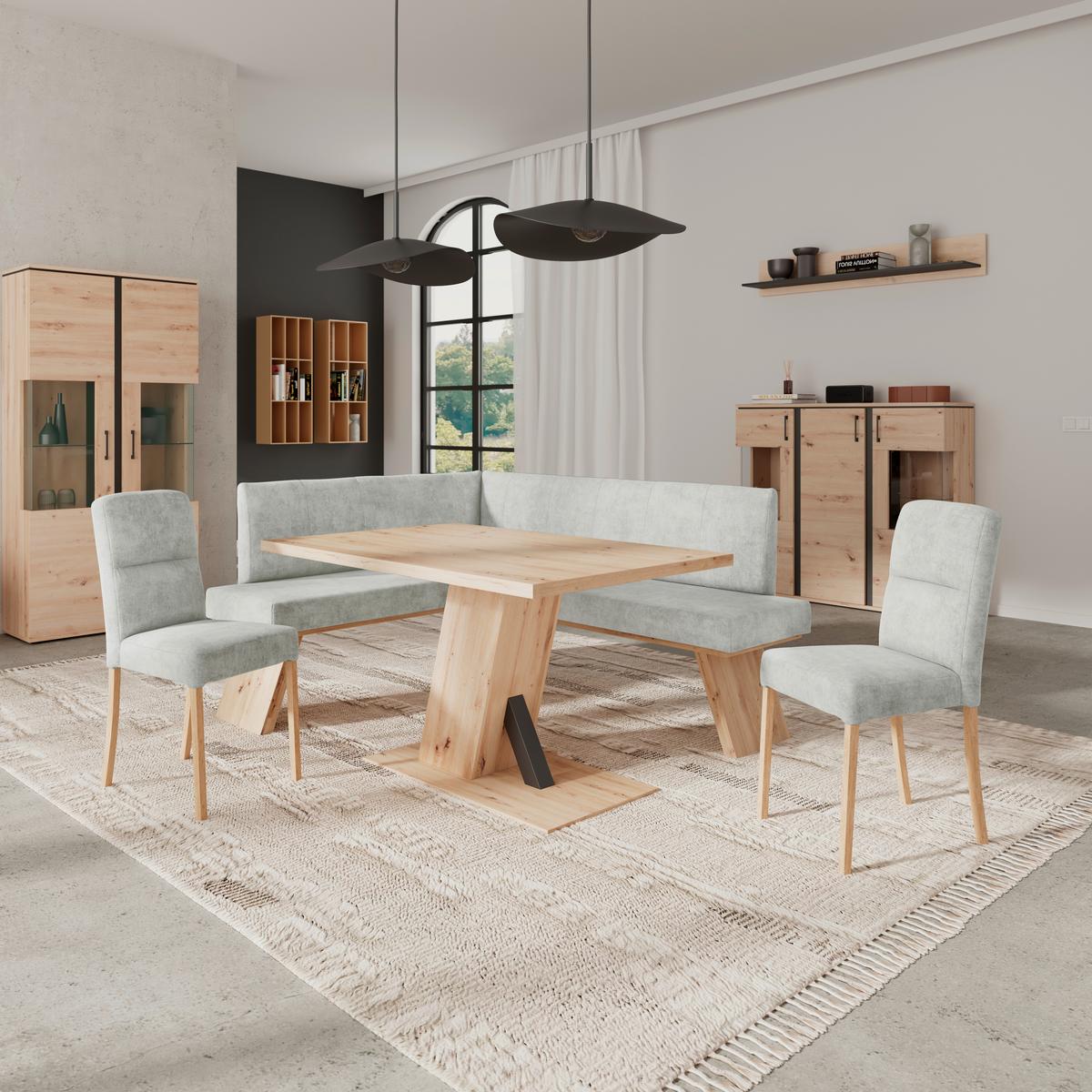 Eckbank Emma Ii Webstoff Hellgrau, B: 140 Cm - Eichefarben/Hellgrau, KONVENTIONELL, Holzwerkstoff/Textil (140/160cm)