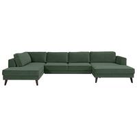 Wohnlandschaft Lumber Jack Dunkelgrün Velours - Wengefarben/Dunkelgrün, MODERN, Textil (201/348/169cm) - Trendmanufaktur