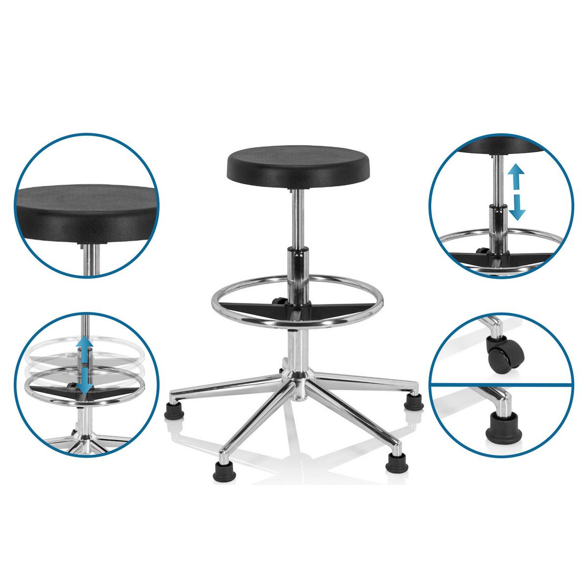Bürohocker Top Work 14 I Schwarz Bis 100 Kg - Silberfarben/Schwarz, Basics, Kunststoff/Metall (40/59-84/61cm) - MID.YOU