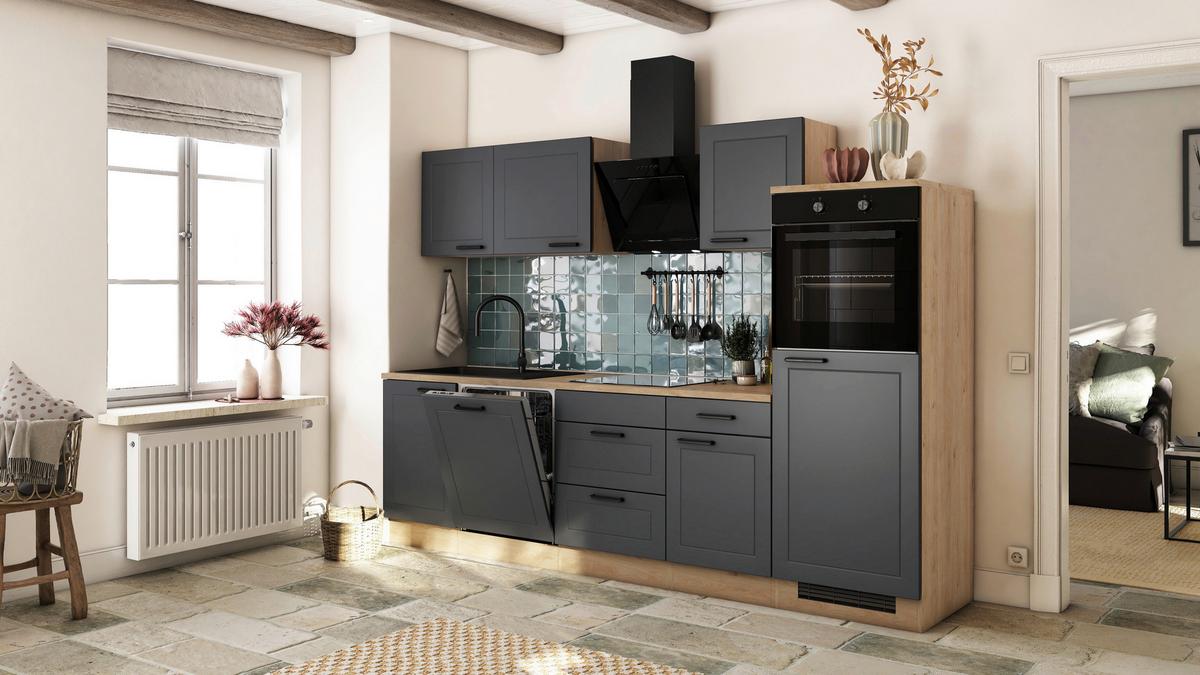 Küchenblock Romeo Eiche Dekor/anthrazit B: 280cm - Eichefarben/Anthrazit, Basics, Holzwerkstoff (280cm) - FlexWell