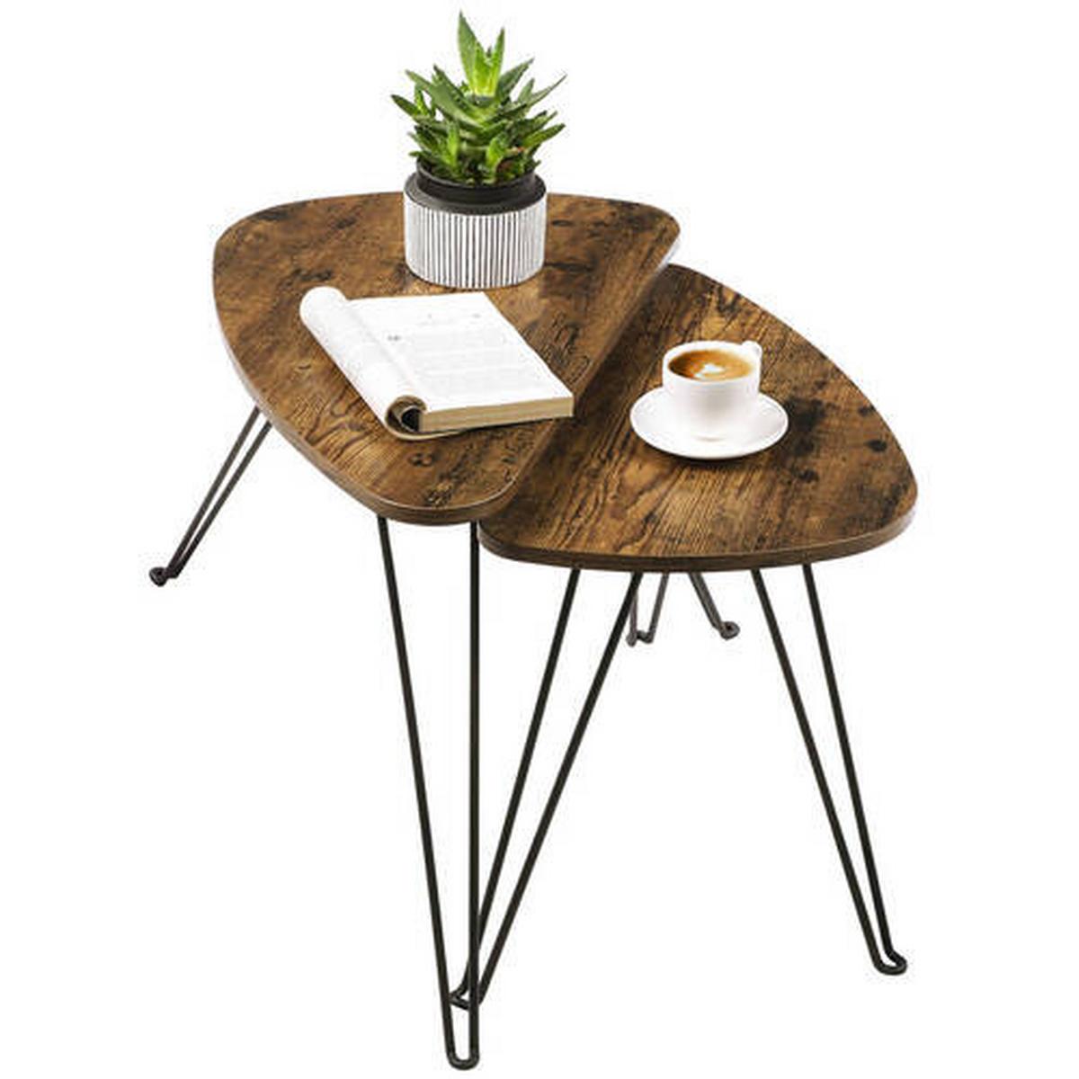 Couchtisch 2-teiliges Set Vintage, Braun, Schwarz - Schwarz/Braun, Trend, Holzwerkstoff/Metall (52-60/31,5-38/42,5-47,5cm) - Boxxx