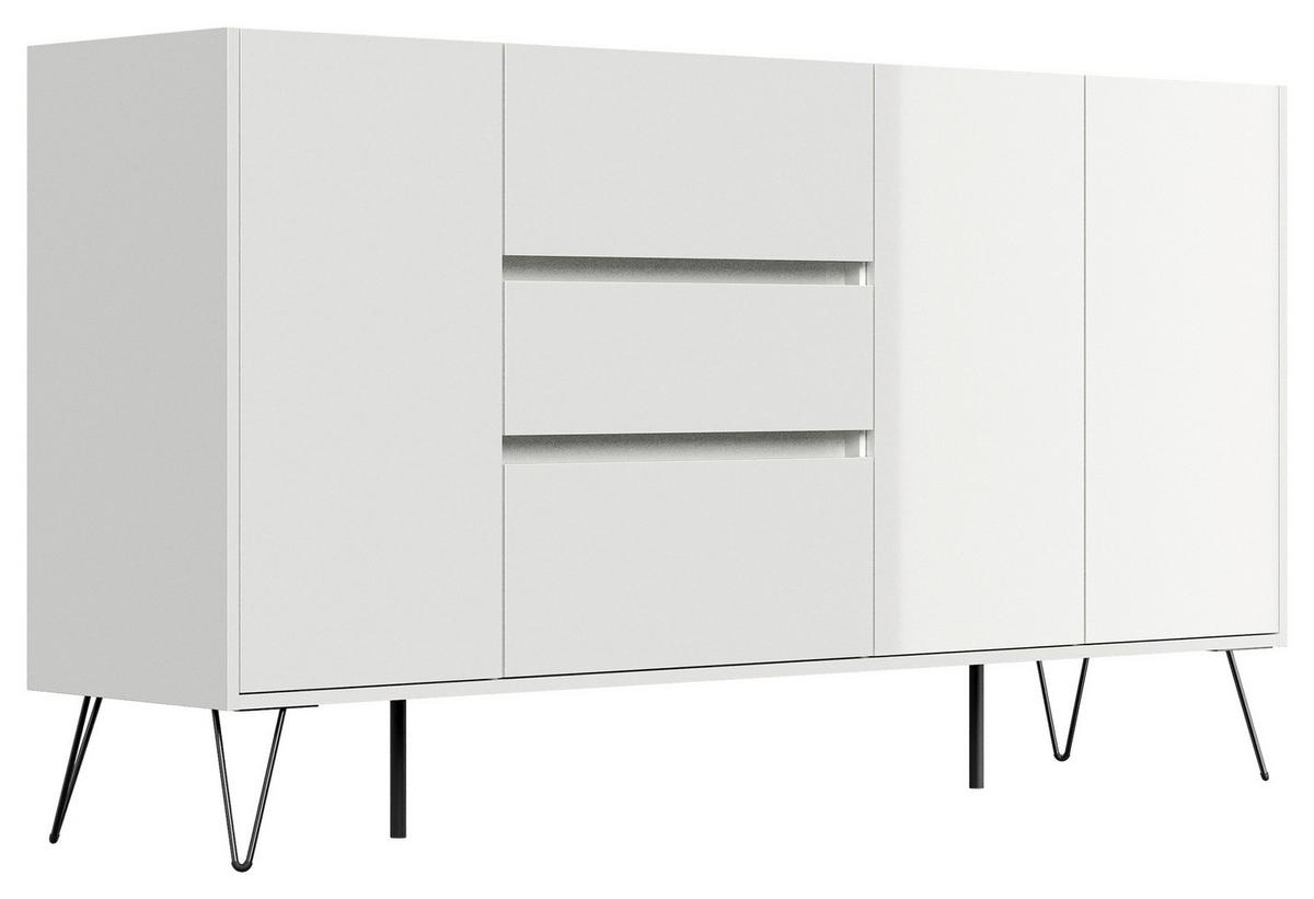 Sideboard Posseik Industrial Eichefarben/weiß B: 177 Cm - Weiß Hochglanz/Eichefarben, Design, Holzwerkstoff (177/93,6/42cm) - P & B