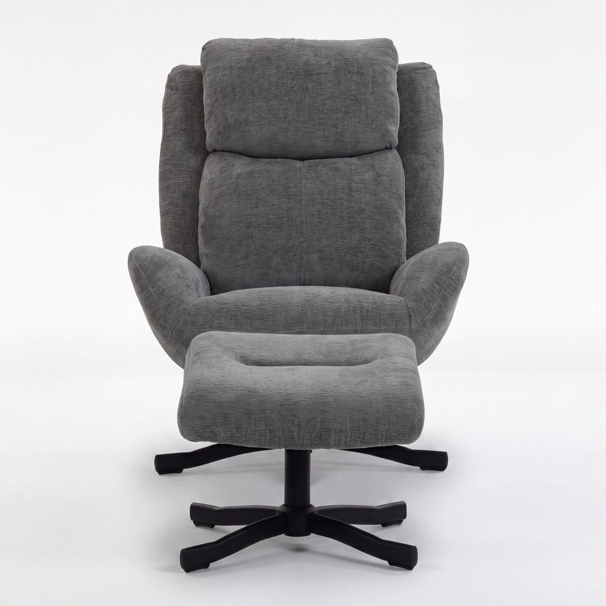 Kreslo s taburetkou NINA, sivý zamat, max. 140 kg - čierna/sivá, Modern, kov/textil (75/100/93cm) - Bessagi Home