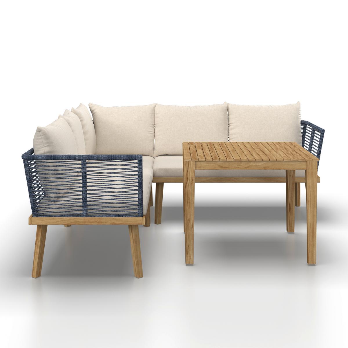 JÍDELNÍ TERASOVÁ SOUPRAVA JULINA - krémová/barvy akácie, Moderní, kov/dřevo (205/76/72cm) - Bessagi Garden